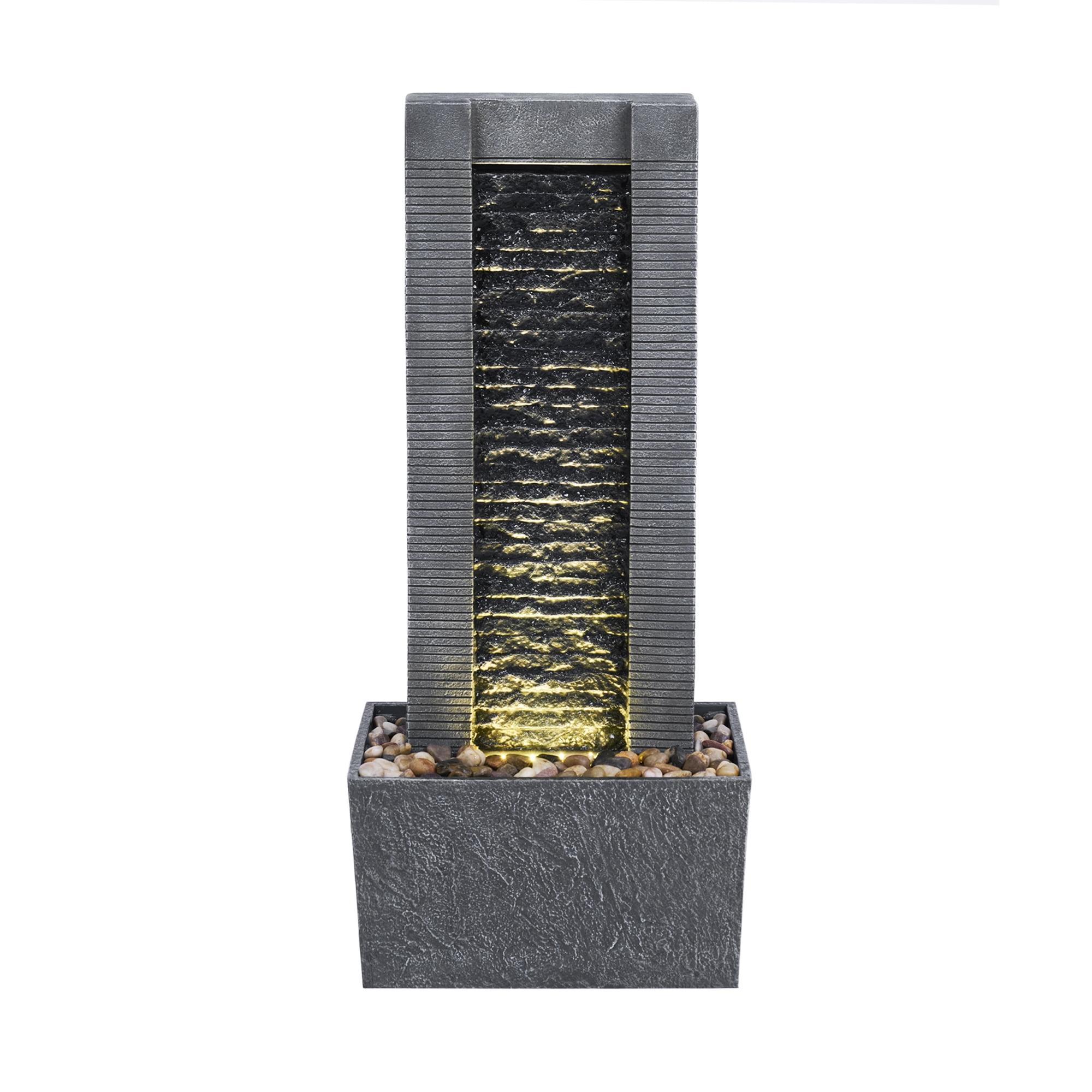 Wrought Studio™ Outdoor Water Fountain for Garden, Patio or Backyard-Freestanding Stone Design with Waterfall Feature & LED Lights