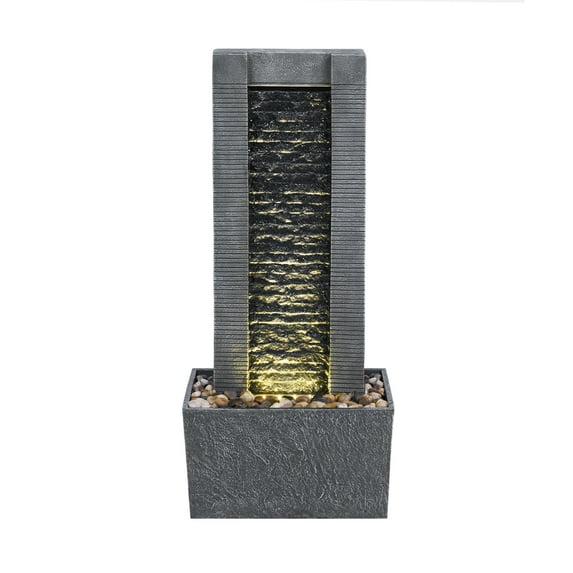 Wrought Studio™ Outdoor Water Fountain for Garden, Patio or Backyard-Freestanding Stone Design with Waterfall Feature & LED Lights