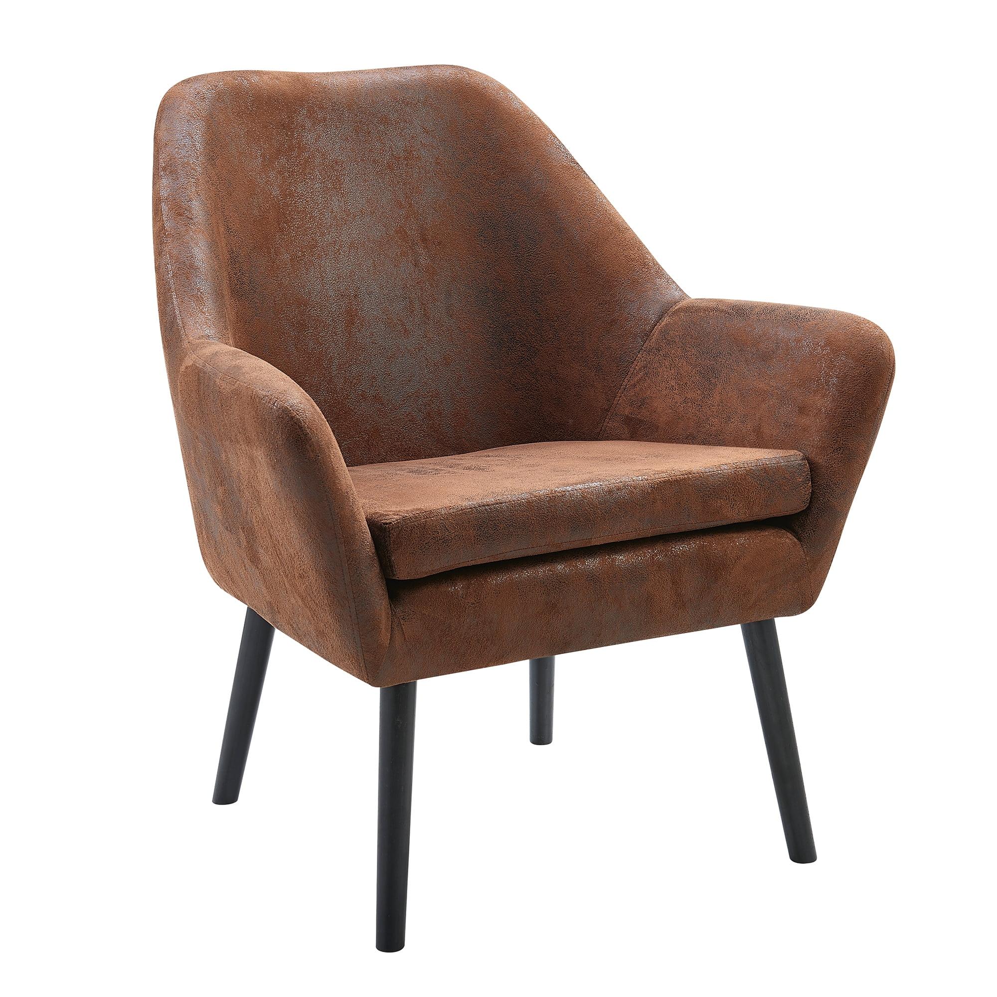 Divano Mid-Back Aged Brown Leatherette Accent Chair with Dark Wood Legs