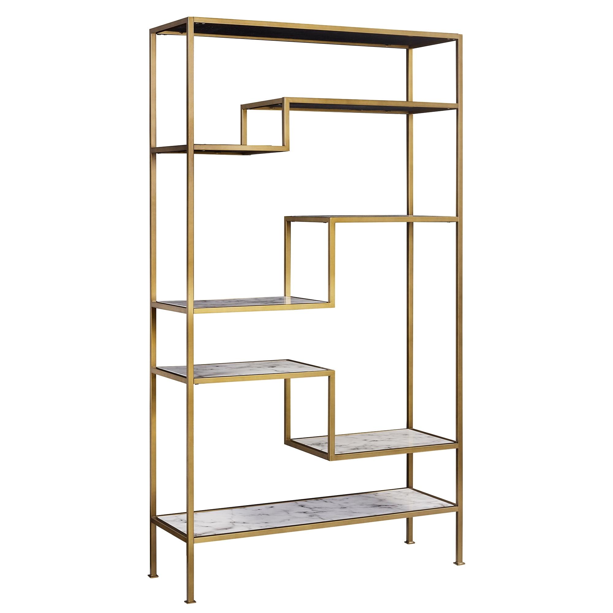 Marmo Faux Marble and Gold 5-Tier Geometric Bookcase