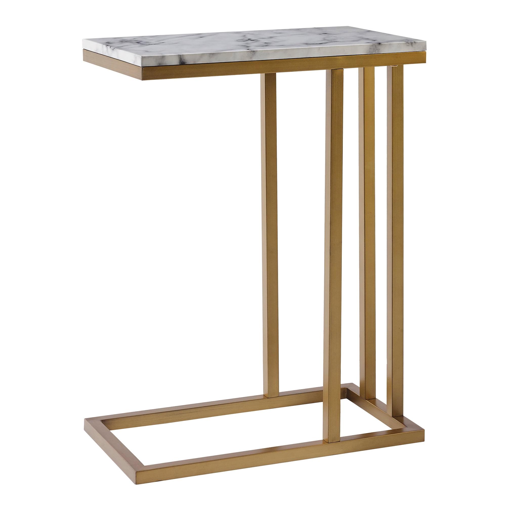 Modern Faux Marble and Brass C-Shaped Side Table