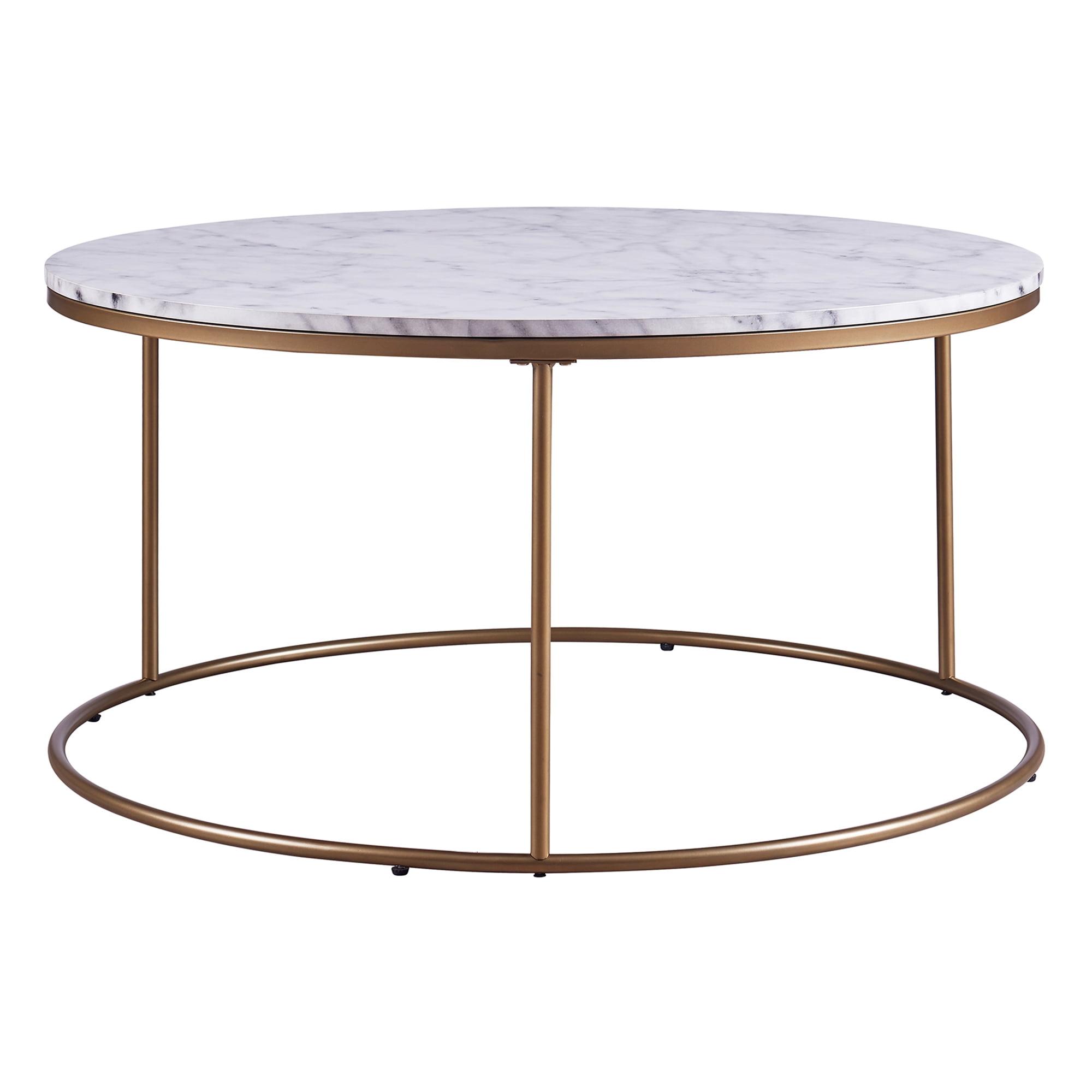 Round Faux Marble and Brass Coffee Table