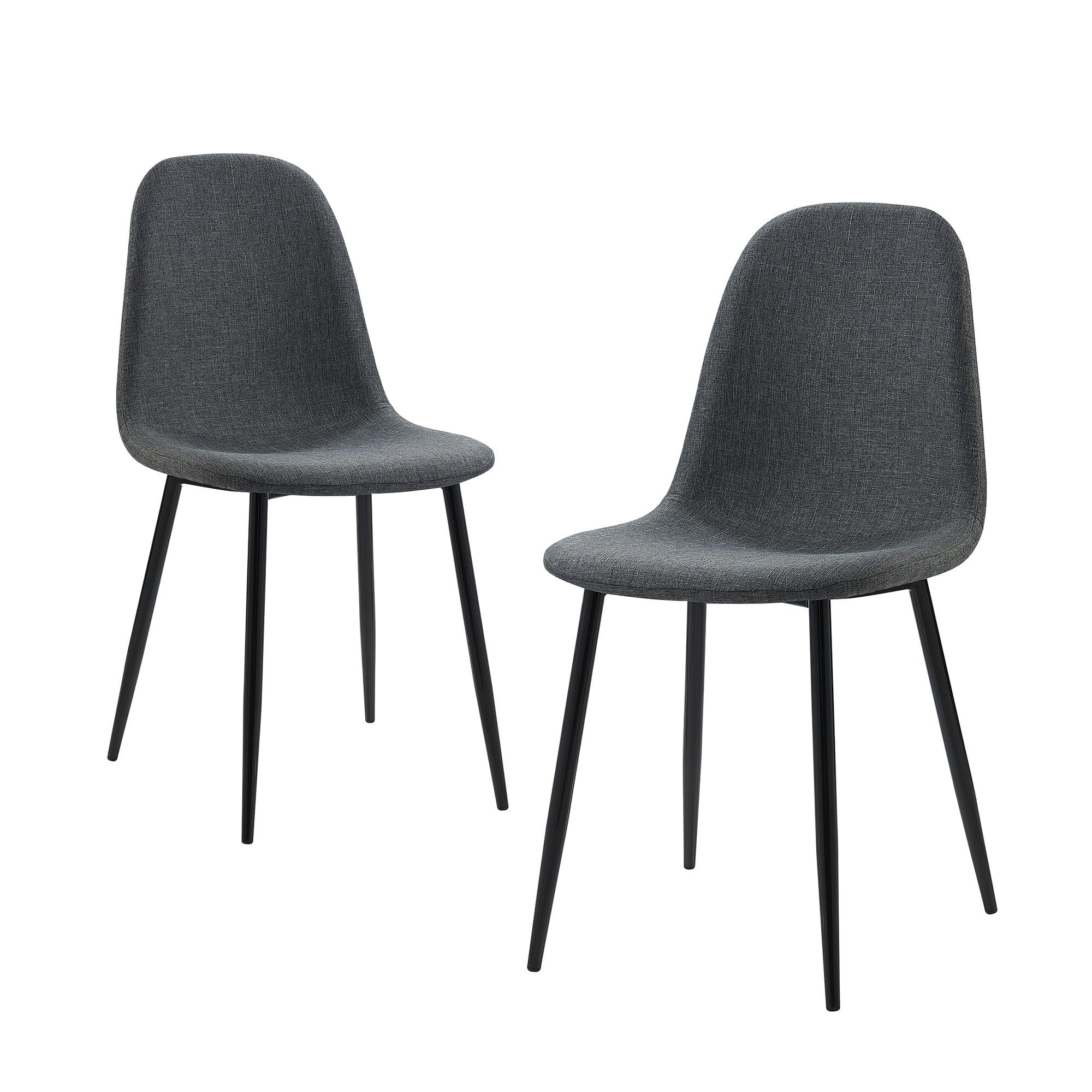 Minimalista Dark Gray Upholstered Dining Chair with Black Metal Legs, Set of 2