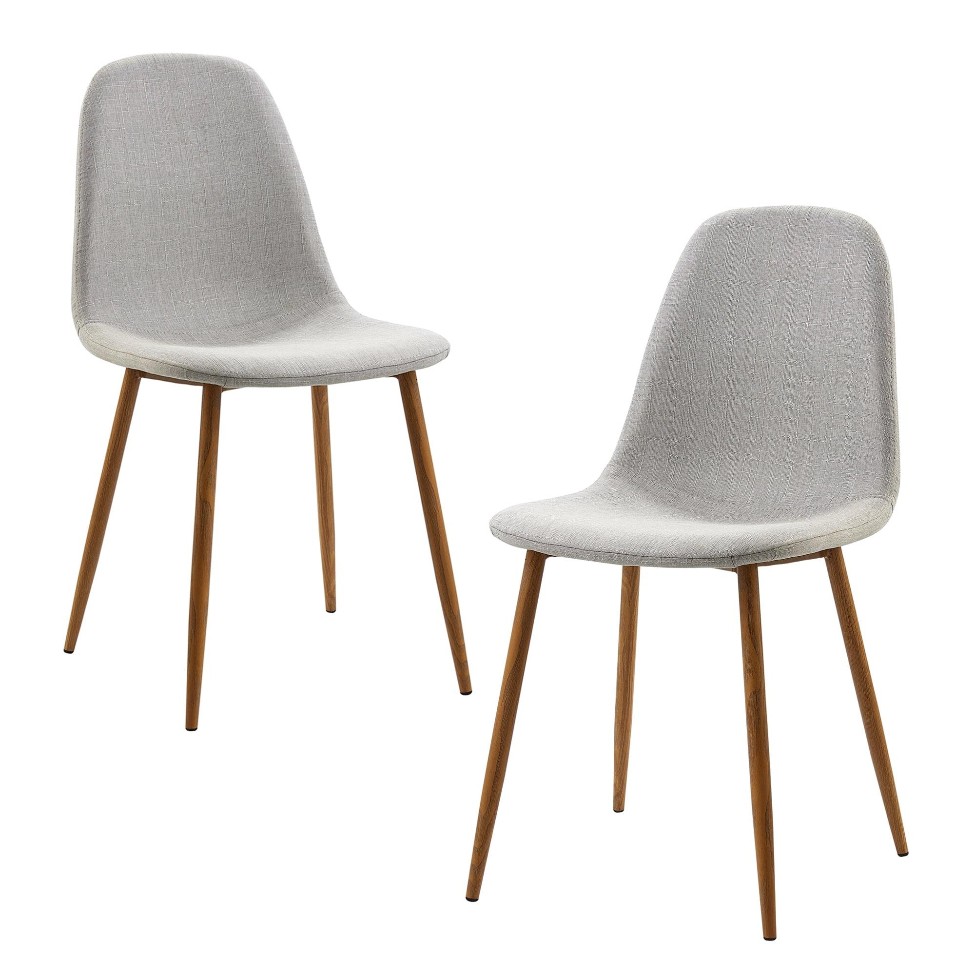 Sleek Gray Upholstered Side Chair with Wood-Grain Metal Legs