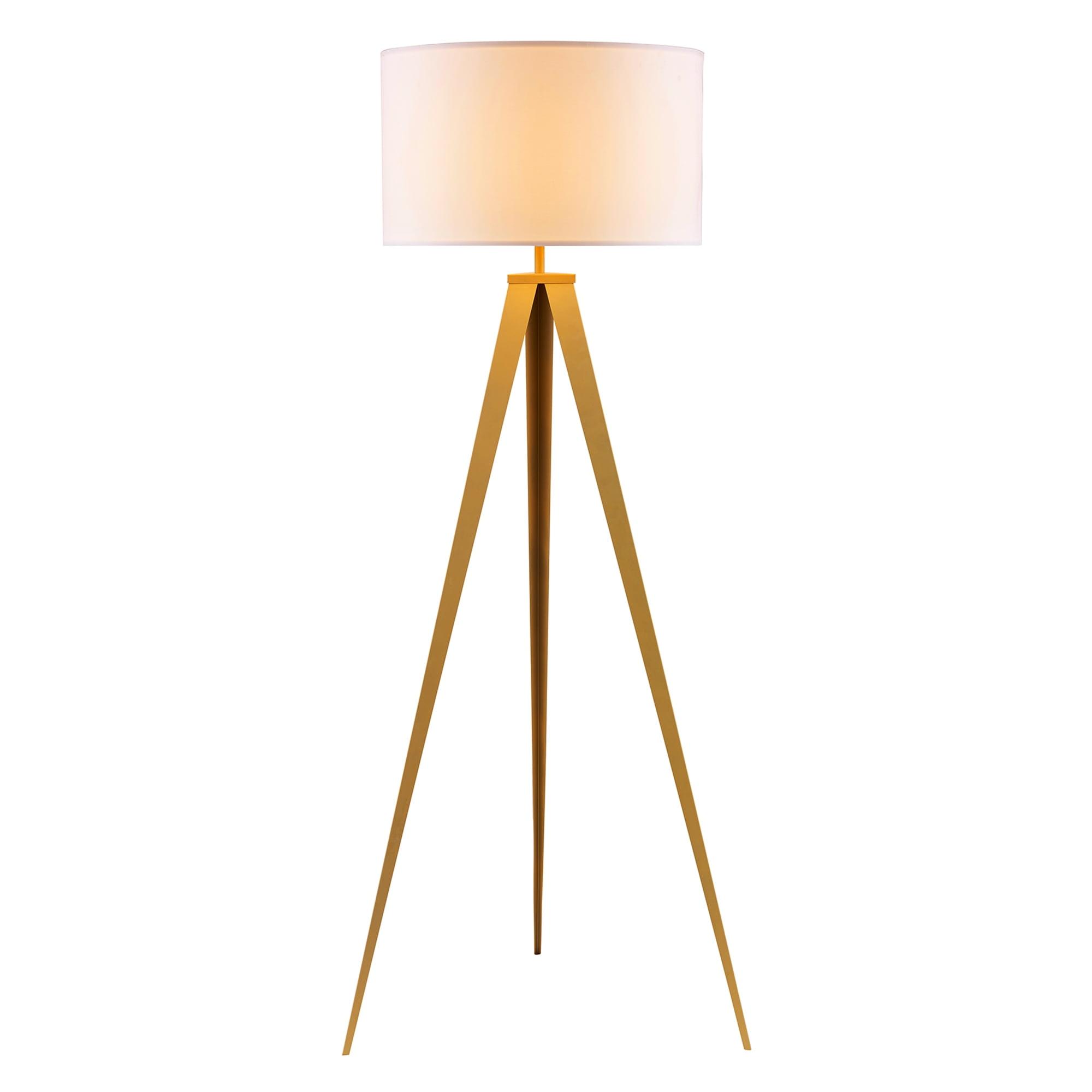 Modern Outdoor White Tripod Floor Lamp with Gold Accents