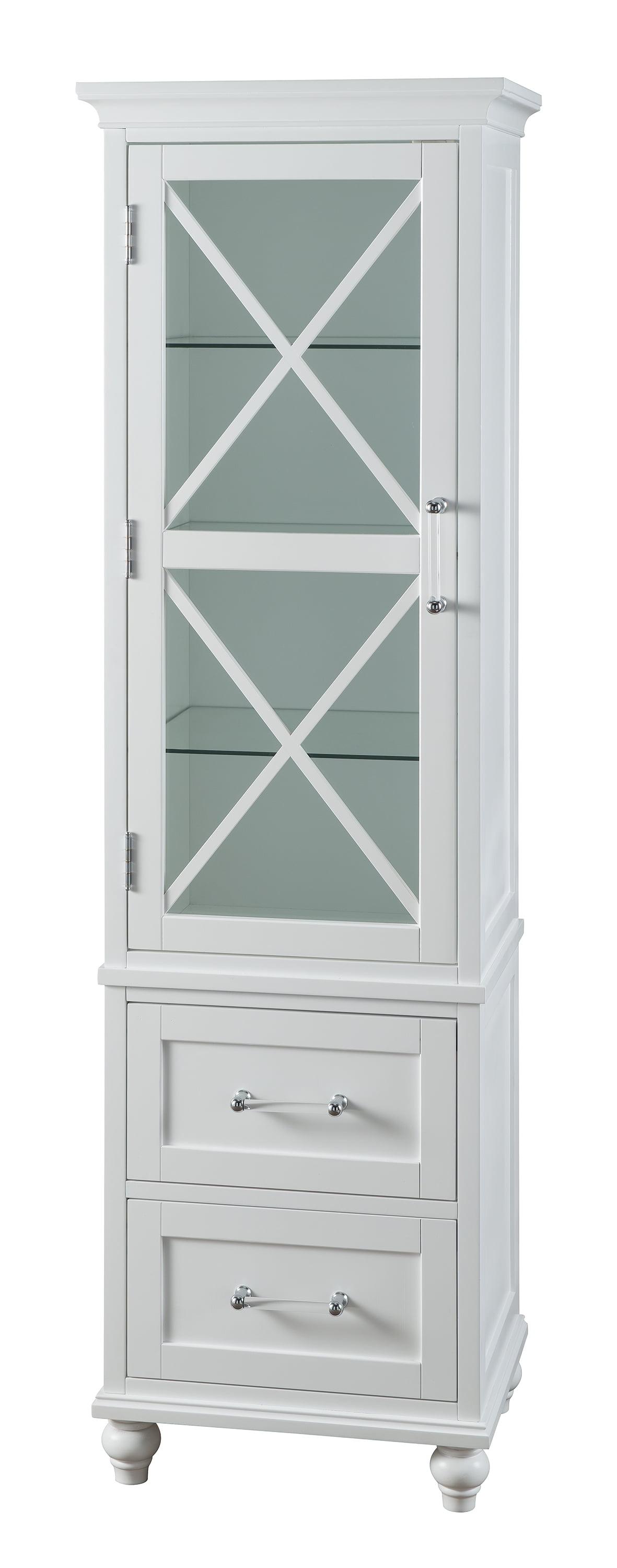 Blue Ridge 60" White Wooden Linen Tower with Adjustable Glass Shelves