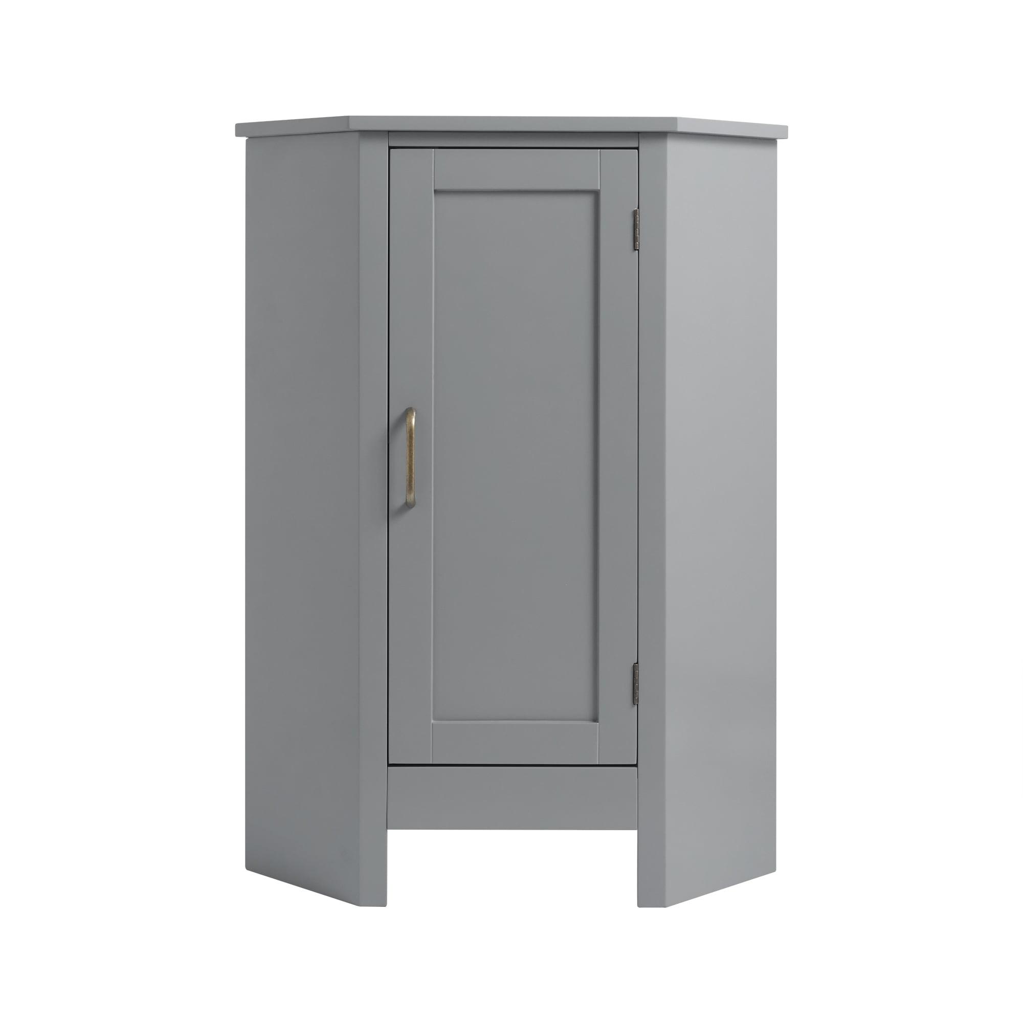 Mercer Mid-Century Modern Gray Corner Cabinet with Brass Pull