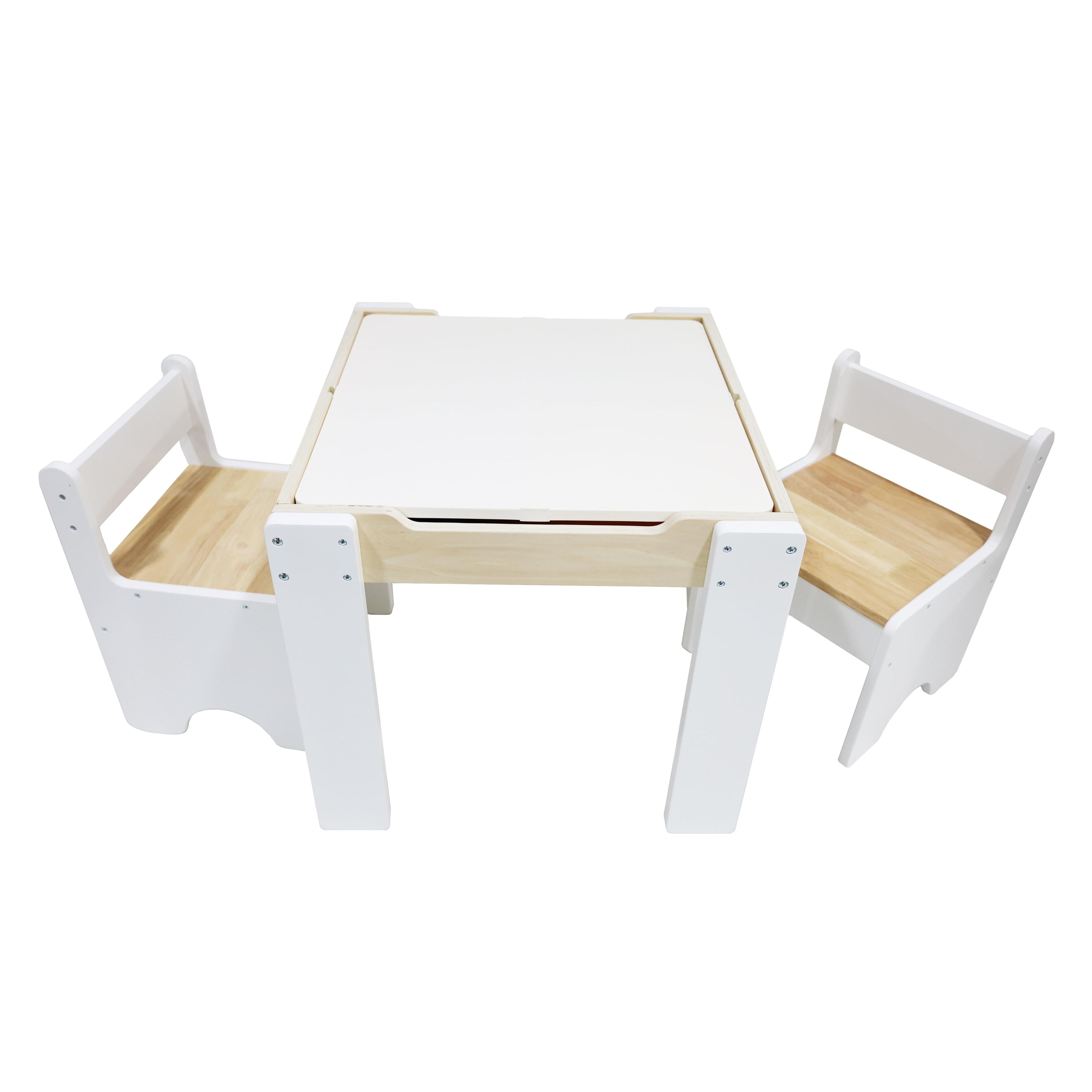 White and Natural Wooden Kids Activity Table with Reversible Top