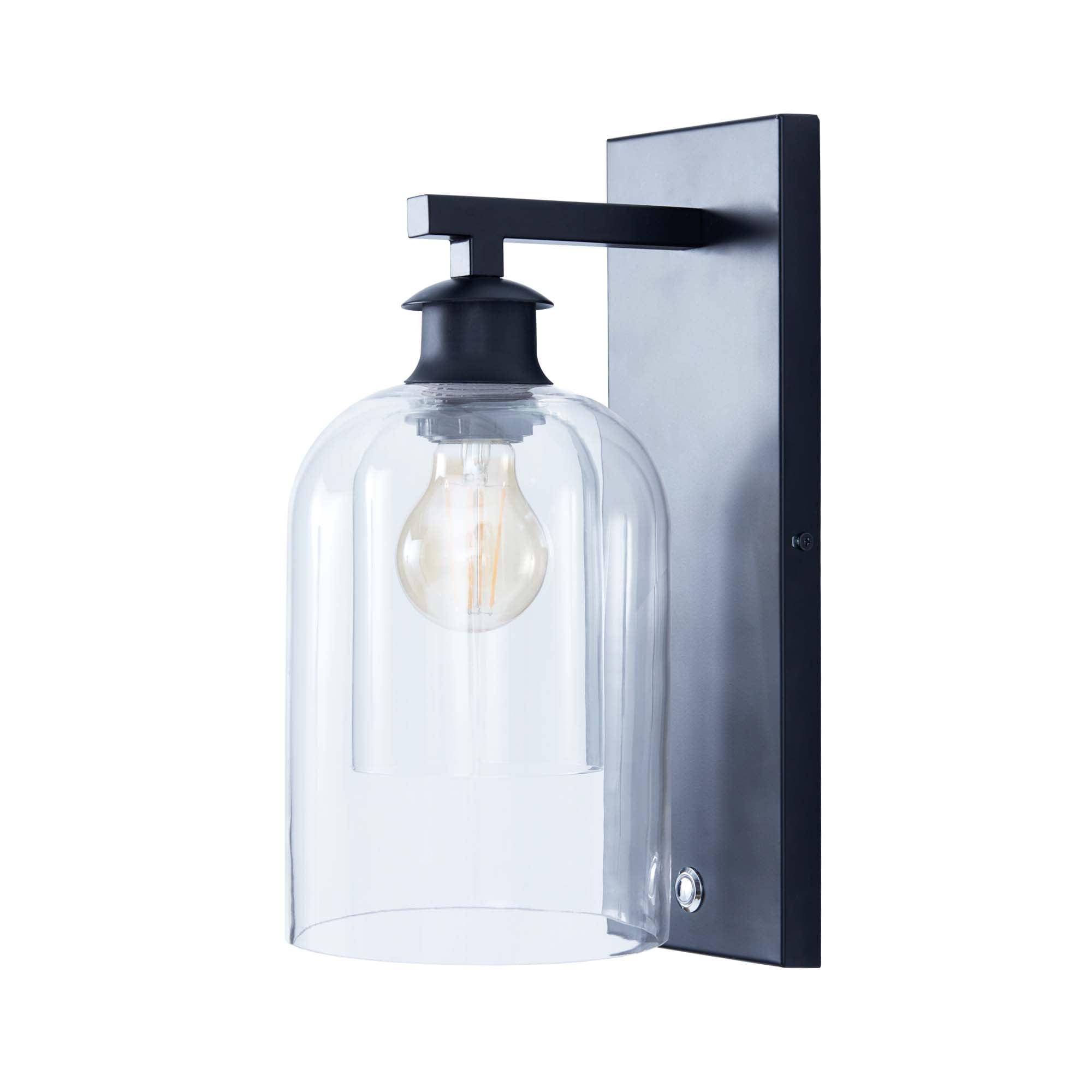 Matte Black Industrial-Style Dimmable Wall Sconce with Glass Dome