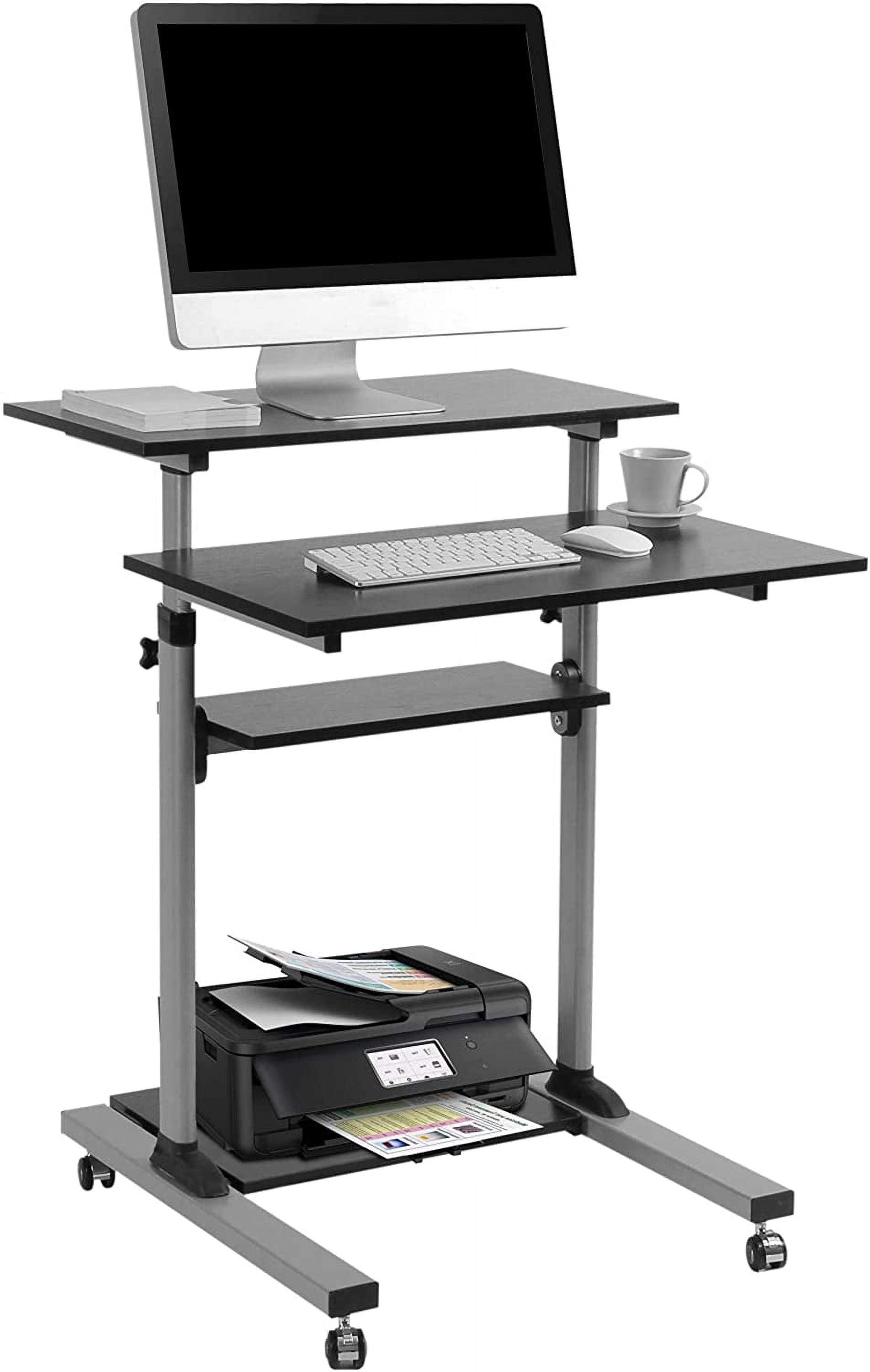 Adjustable Black Metal Mobile Standing Desk with Shelves