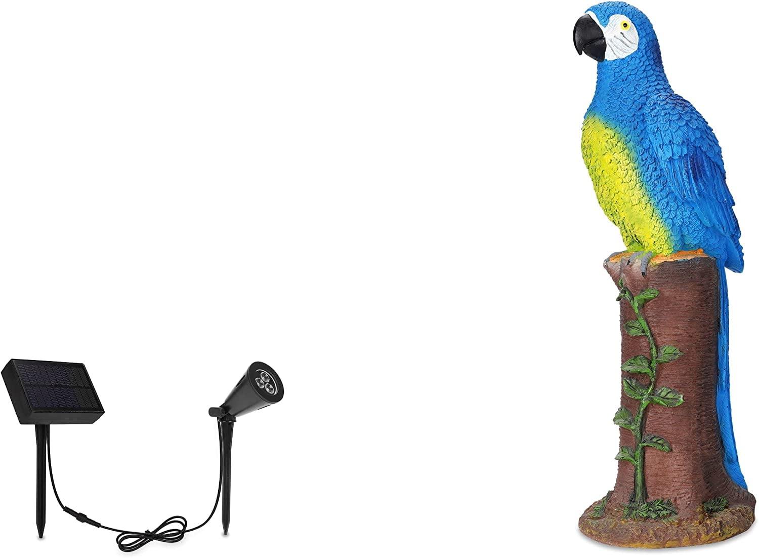 Blue and Yellow Resin Parrot Statue with Solar Spotlight