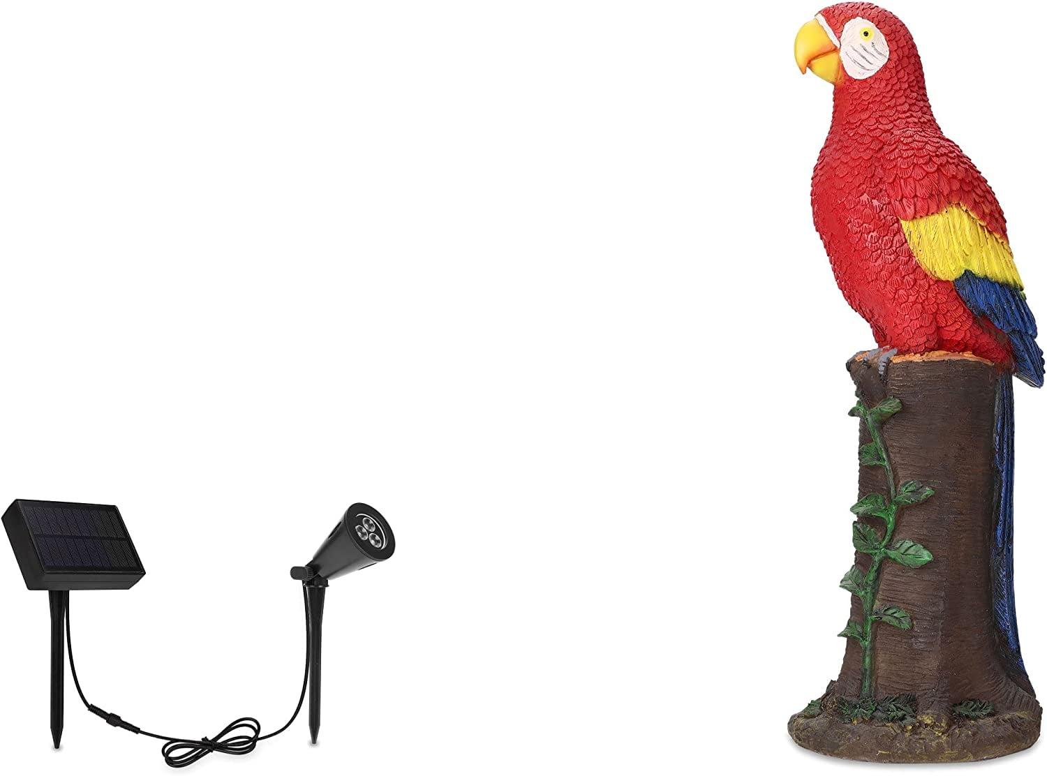 Techko Maid Parrot Red Solar Outdoor Garden Statue Decor with Spotlight: Weather-Resistant, LED, No Assembly Required