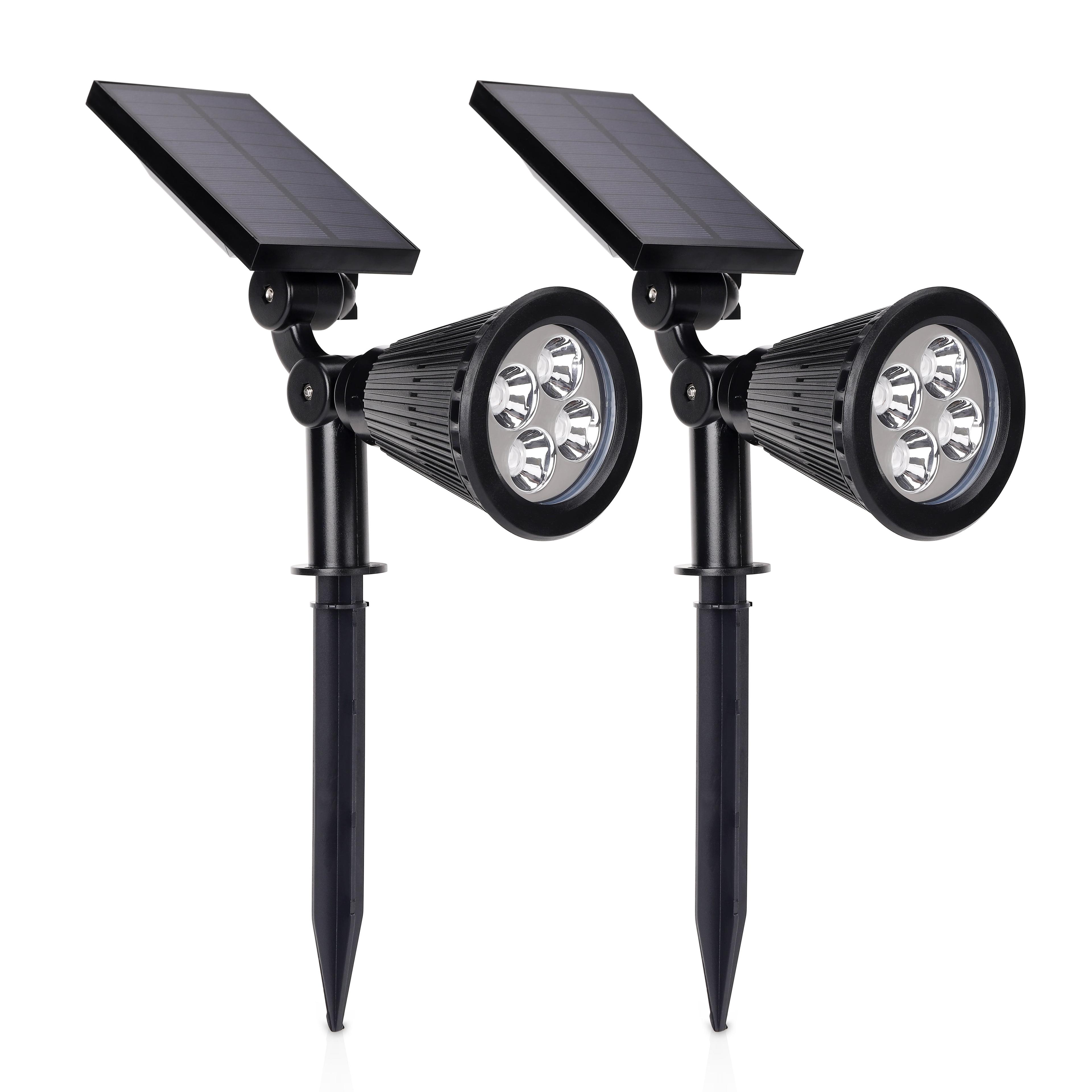 Black Solar Powered Adjustable LED Landscape Spotlights, 2-Pack