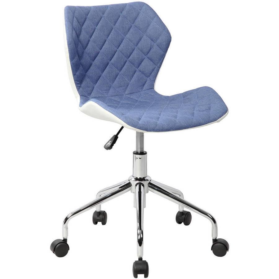 White Faux Leather and Blue Fabric Adjustable Task Chair