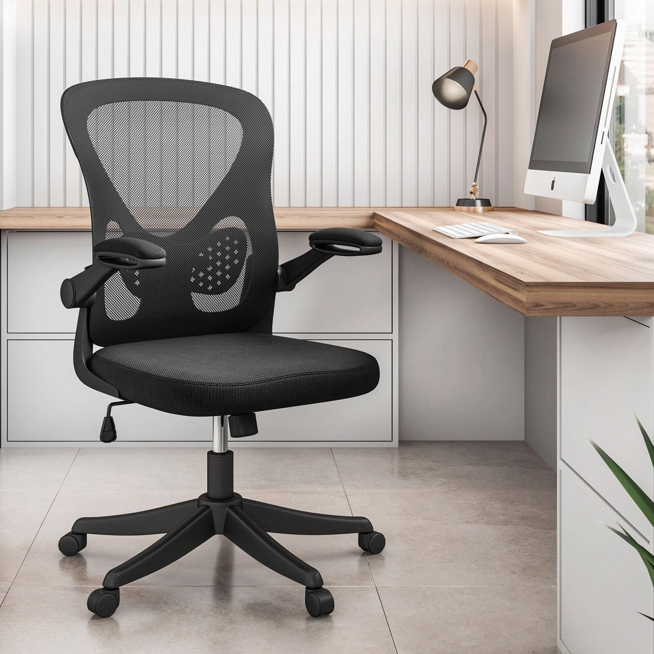 Techni Mobili Mesh Task Office Chair with Flip Up Arms Black - Techni Mobili: Ergonomic, Adjustable, Swivel, Nylon Frame