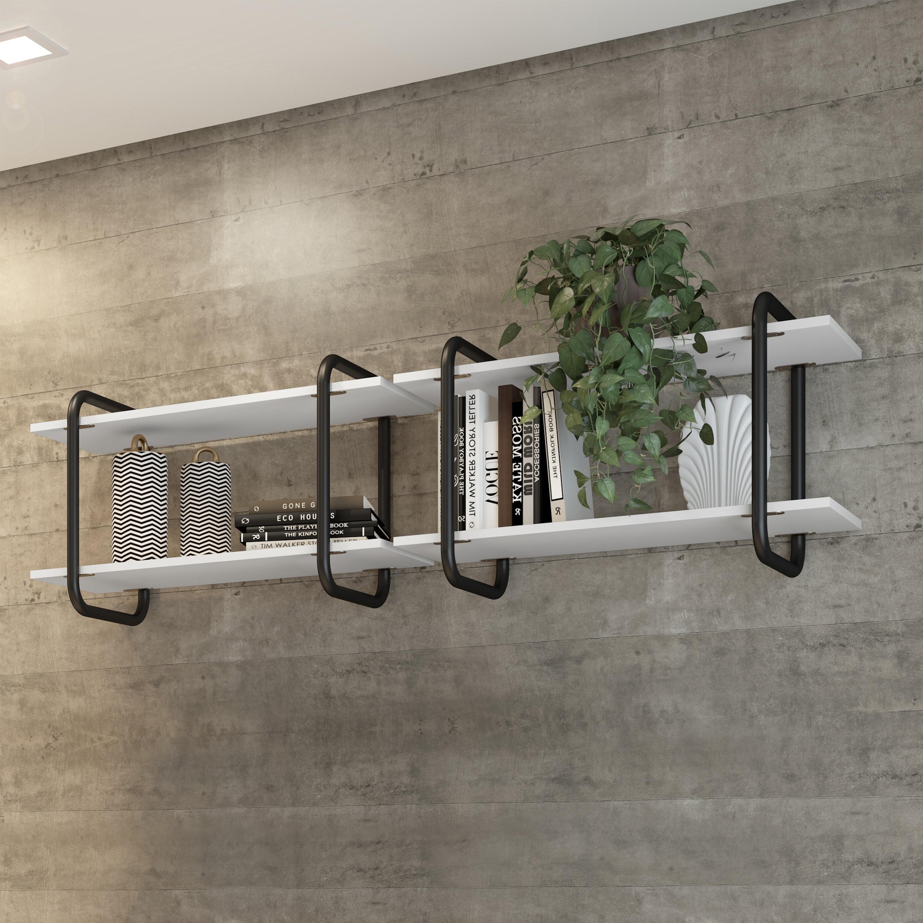 Modern Floating Wall Shelves White - Techni Mobili: 2-Tier, Steel Frame, Decorative Storage