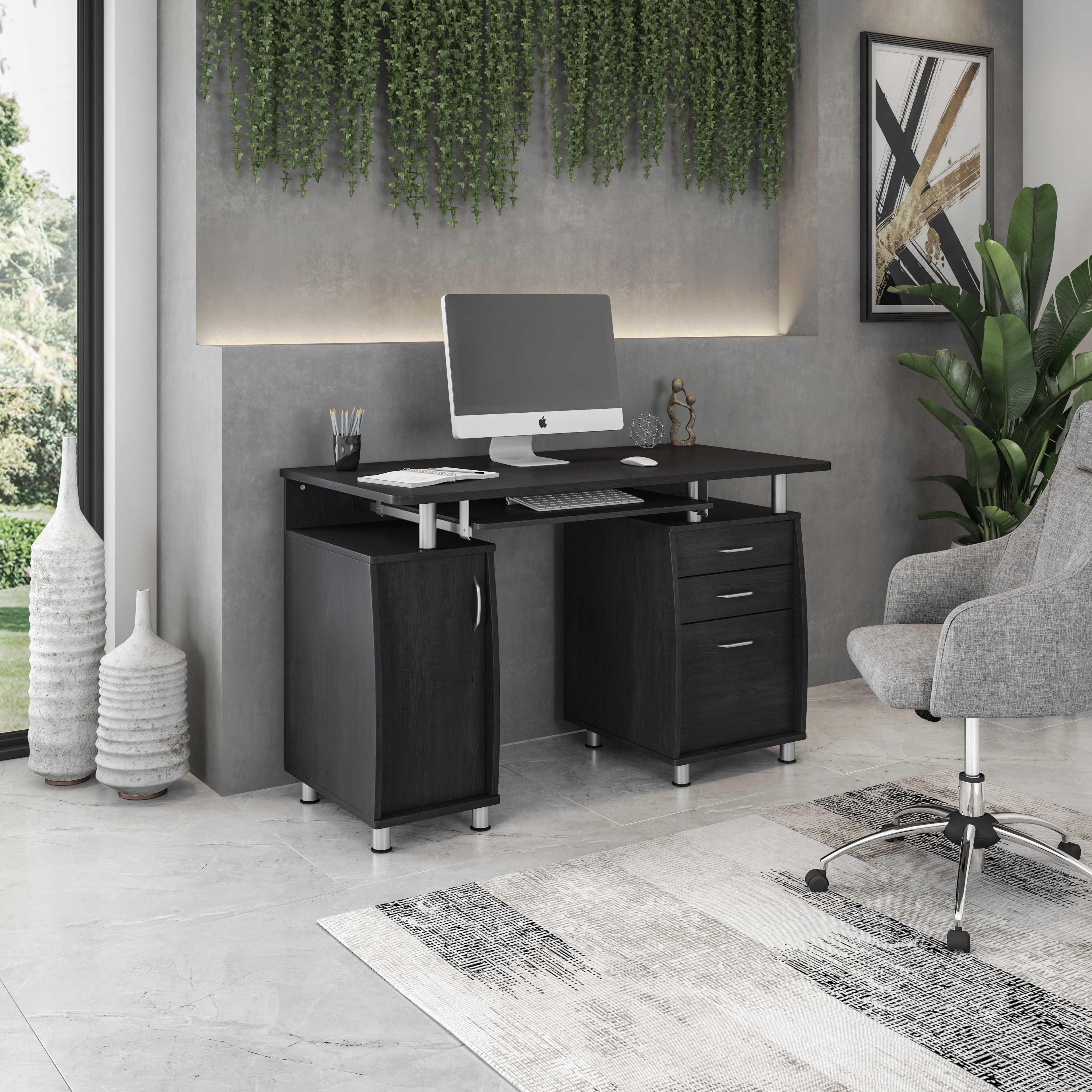 Complete Workstation Computer Desk with Storage Espresso- Techni Mobili: MDF Office Furniture, Keyboard Tray