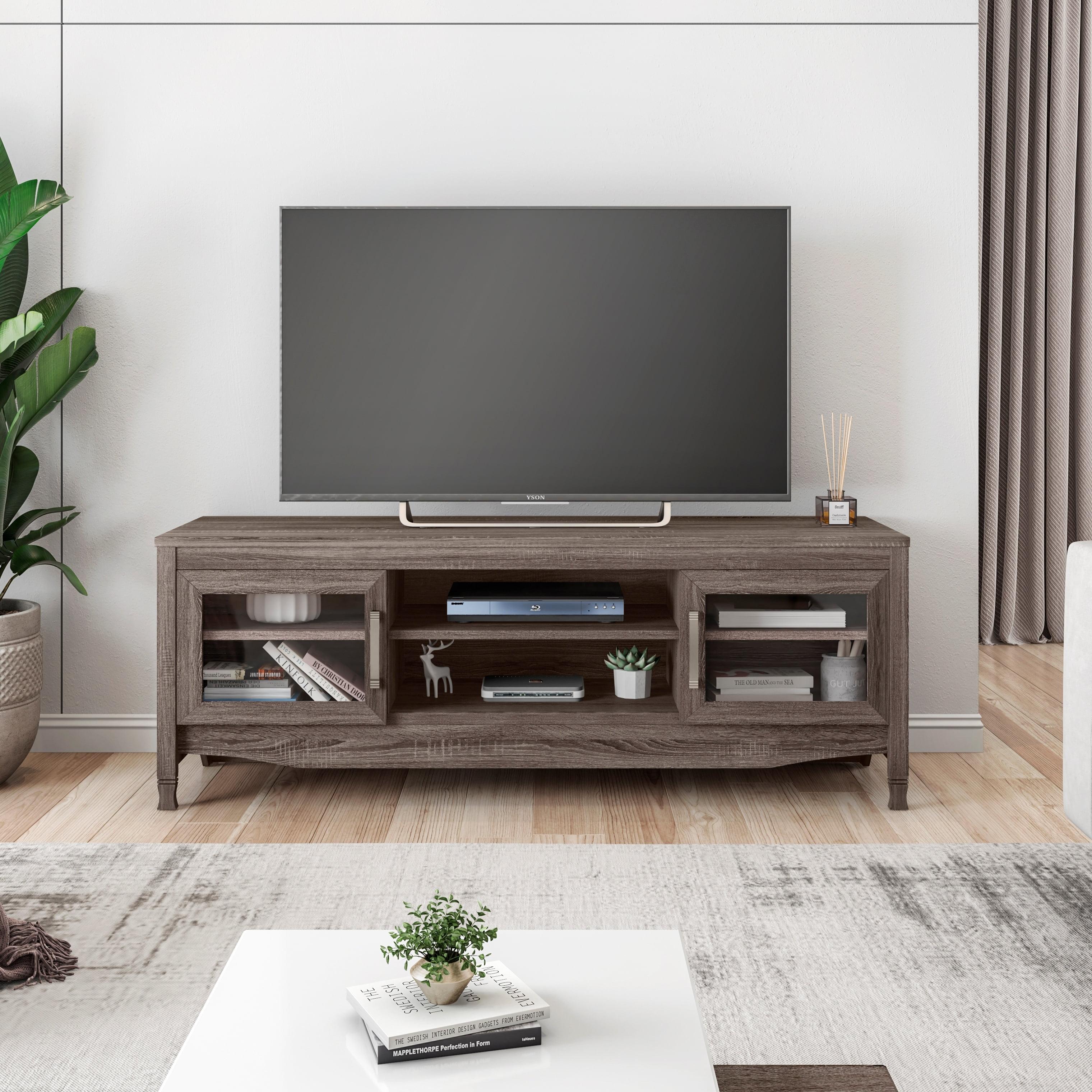 Driftwood Gray Premium MDF TV Stand with Cabinet for Up to 65" TVs