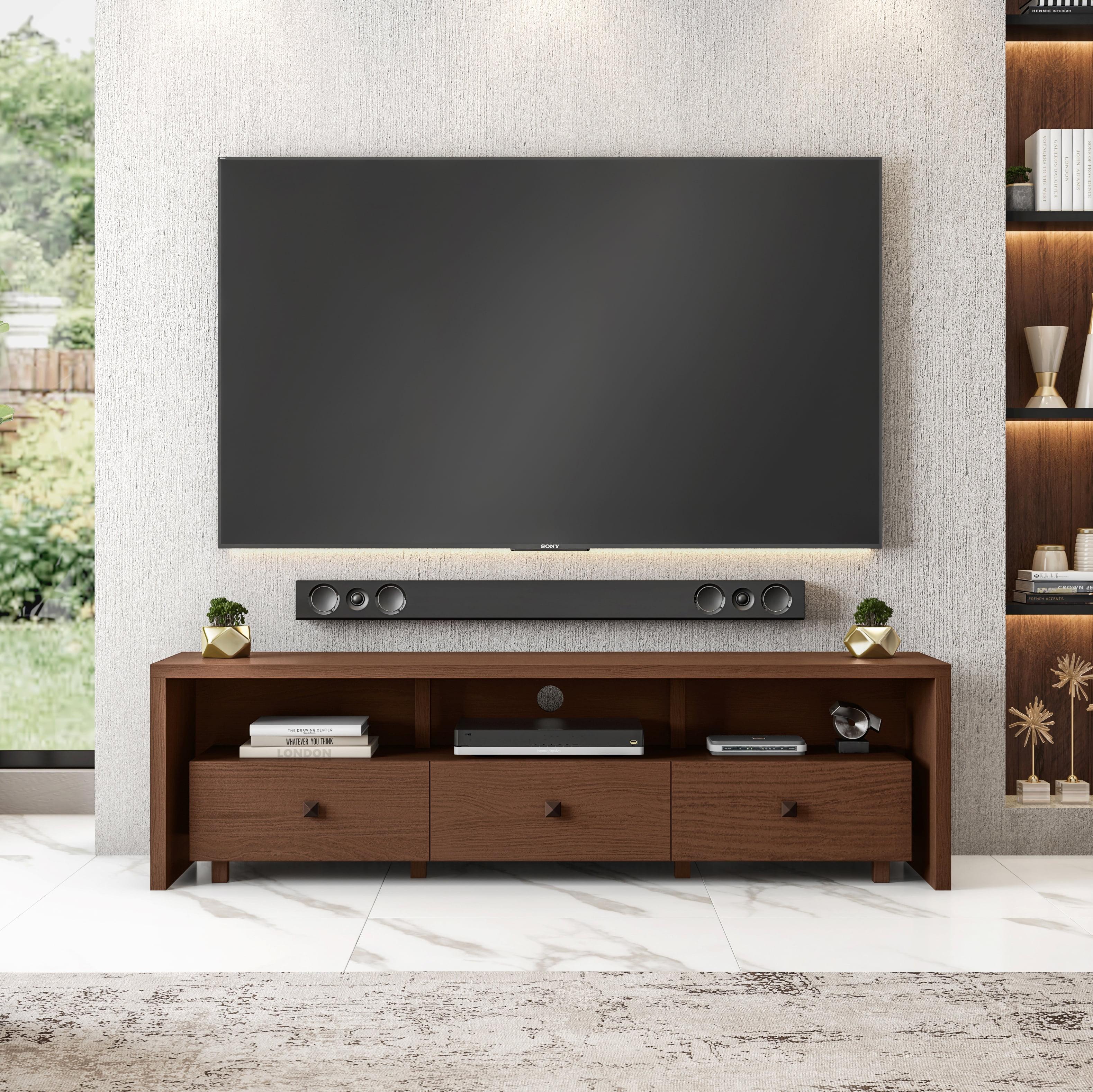 Elegant Hickory Brown TV Stand with Storage for Up to 75" TVs