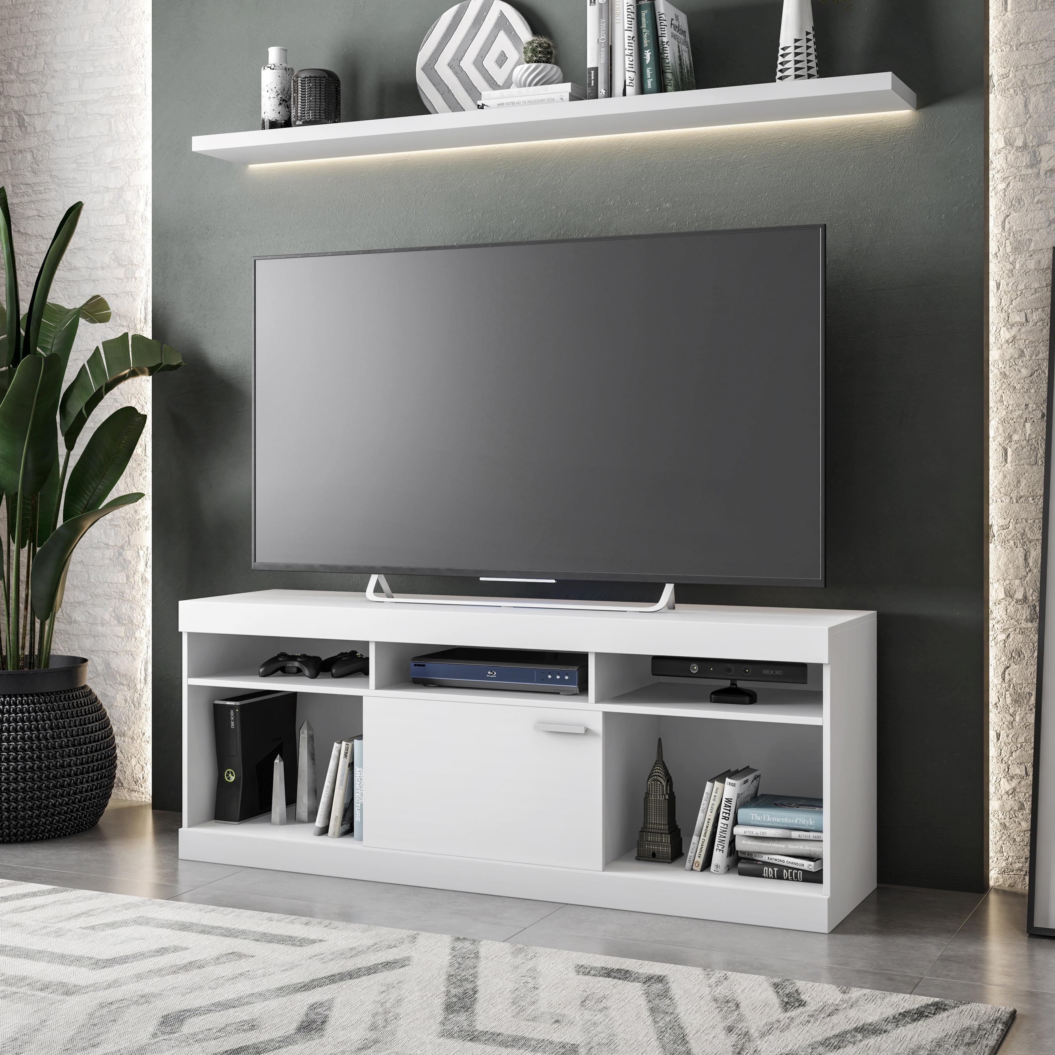 Modern White Compressed Wood 68'' Media Console with Cabinet