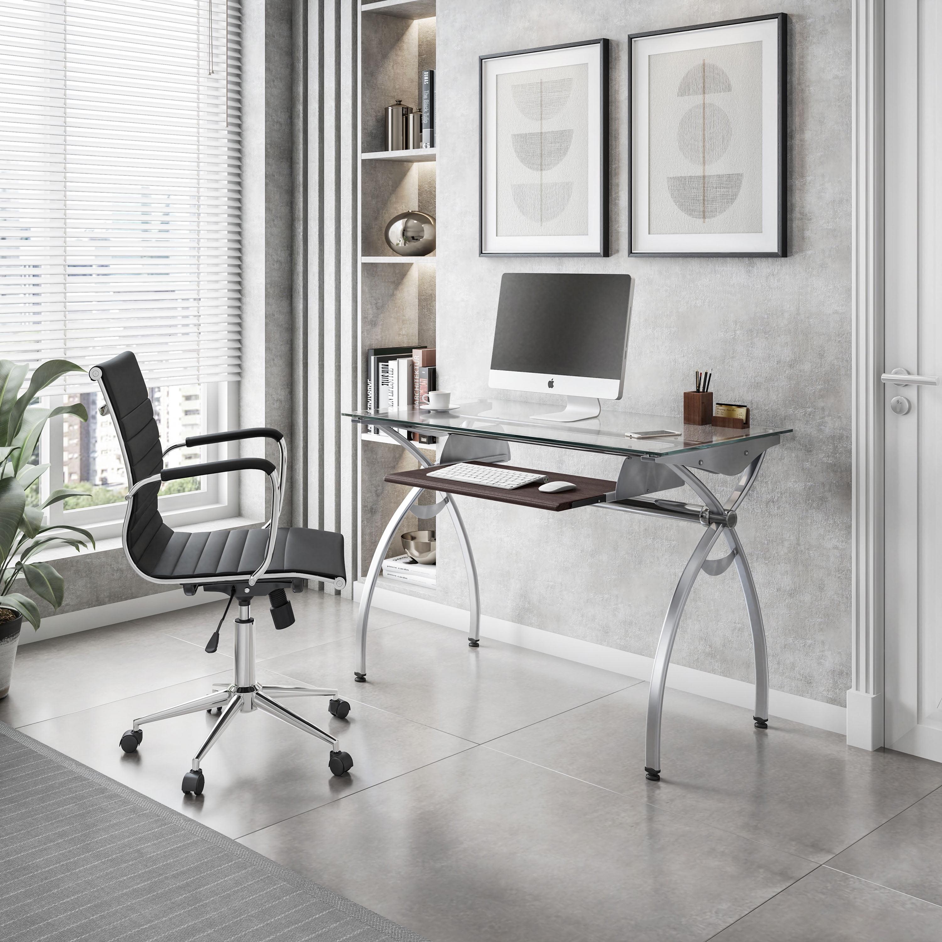 Arcadia Clear Glass Top Writing Desk with Keyboard Tray