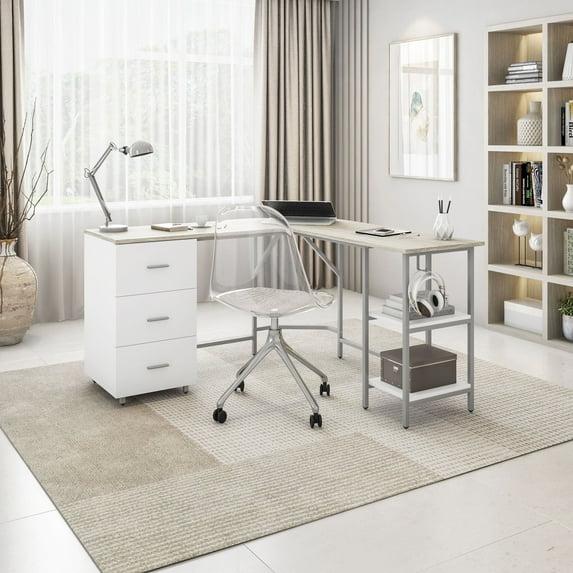 17 Stories Techni Mobili L-Shape Home Office Two-Tone Desk With Storage