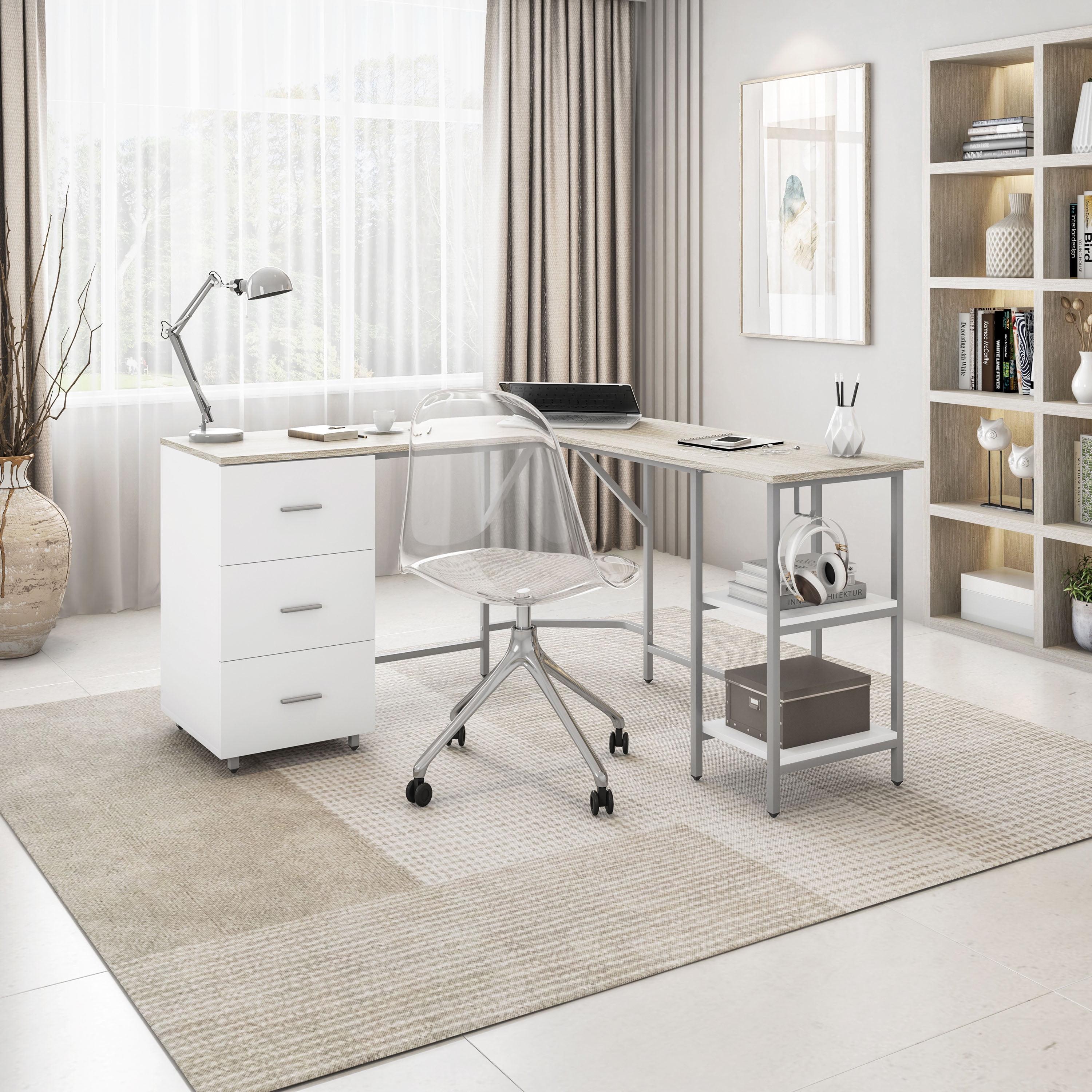 L Shape Home Office Two-Tone Desk with Storage - Techni Mobili