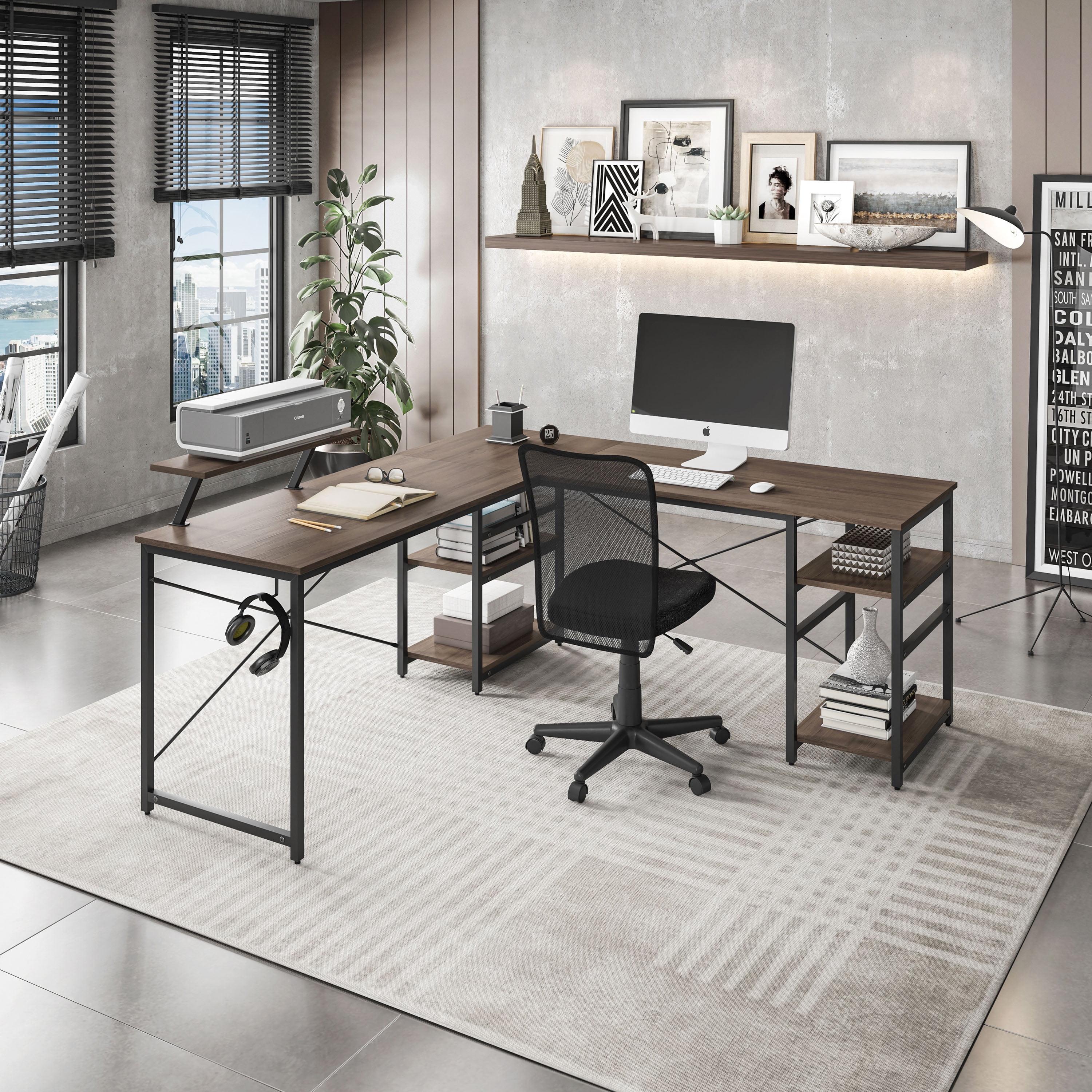 Inbox Zero Techni Mobili L-Shape Industrial Desk With Storage Shelves | Wayfair