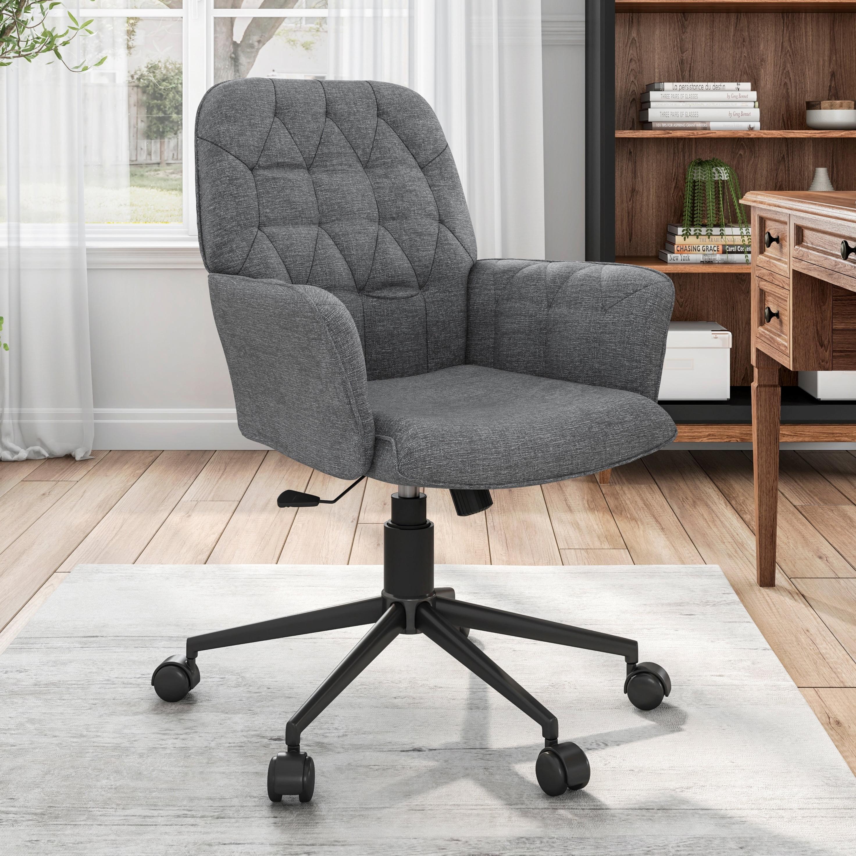 Gray Tufted Upholstered Executive Office Chair with Steel Base