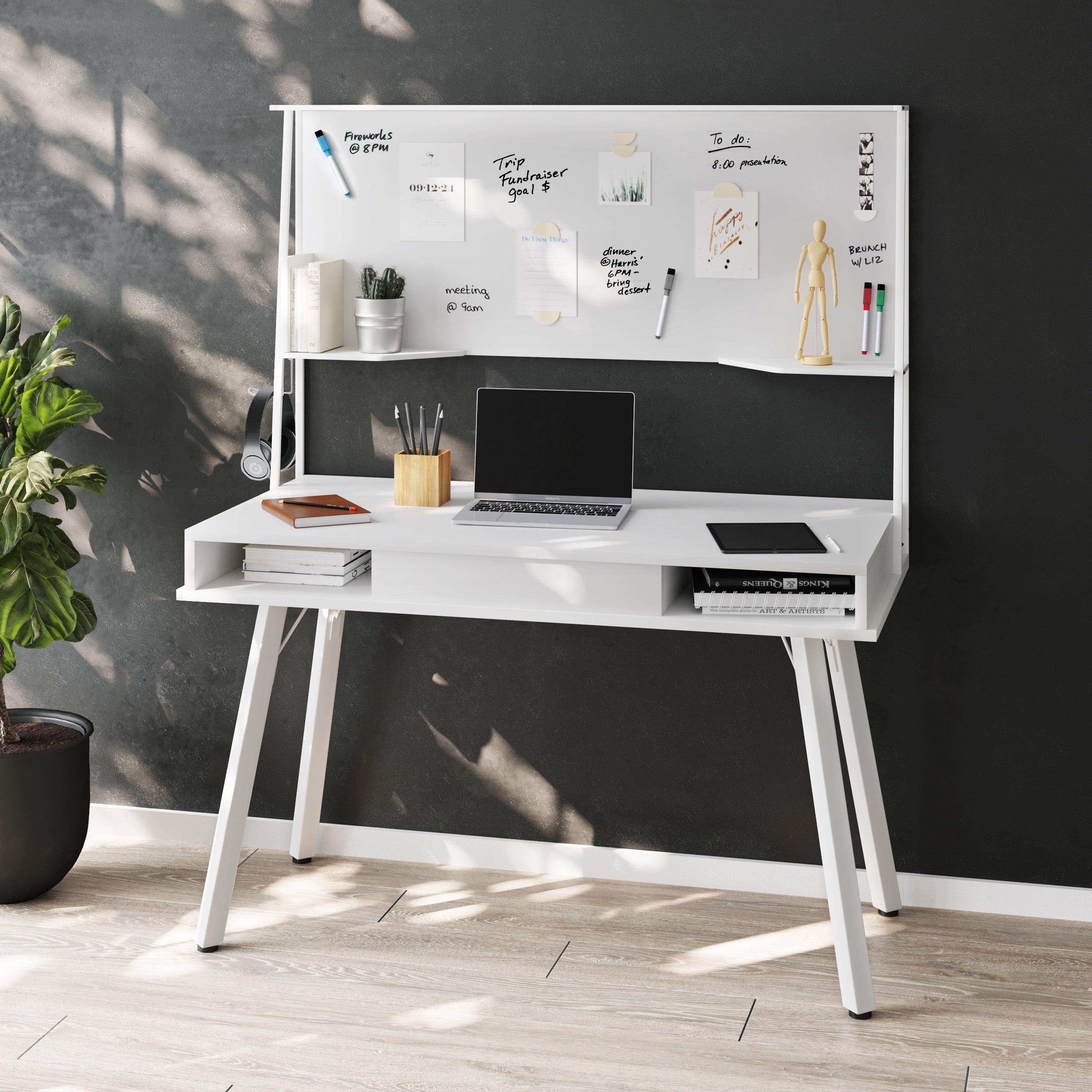 Multifunctional White Steel Computer Desk with Magnetic Board and Storage