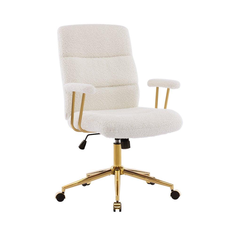 Techni Mobili Elegant Textured Boucle White and Gold Office Chair