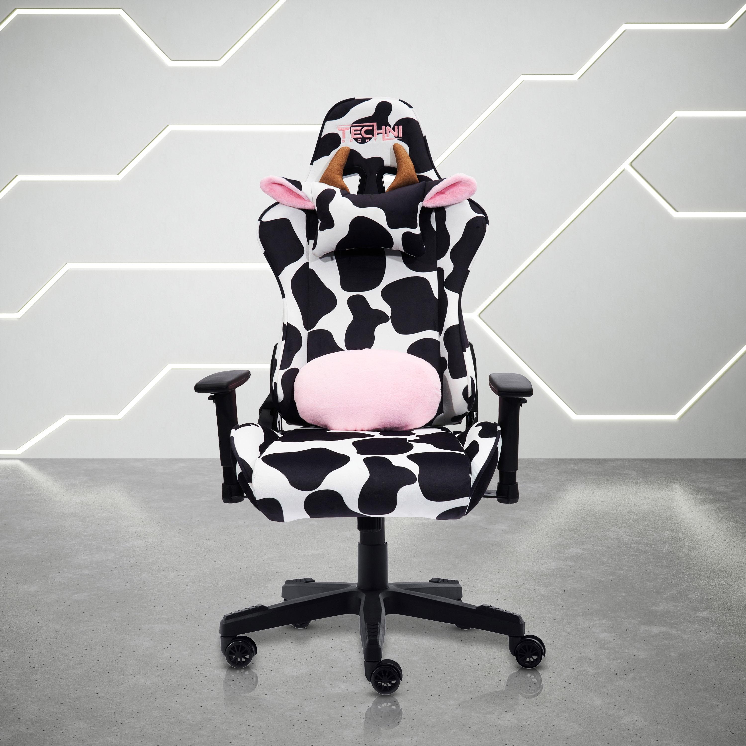 Ts85 Cow Print Luxx Series Gaming Chair Cow - Techni Sport: Velvet Upholstery, Memory Foam, Adjustable