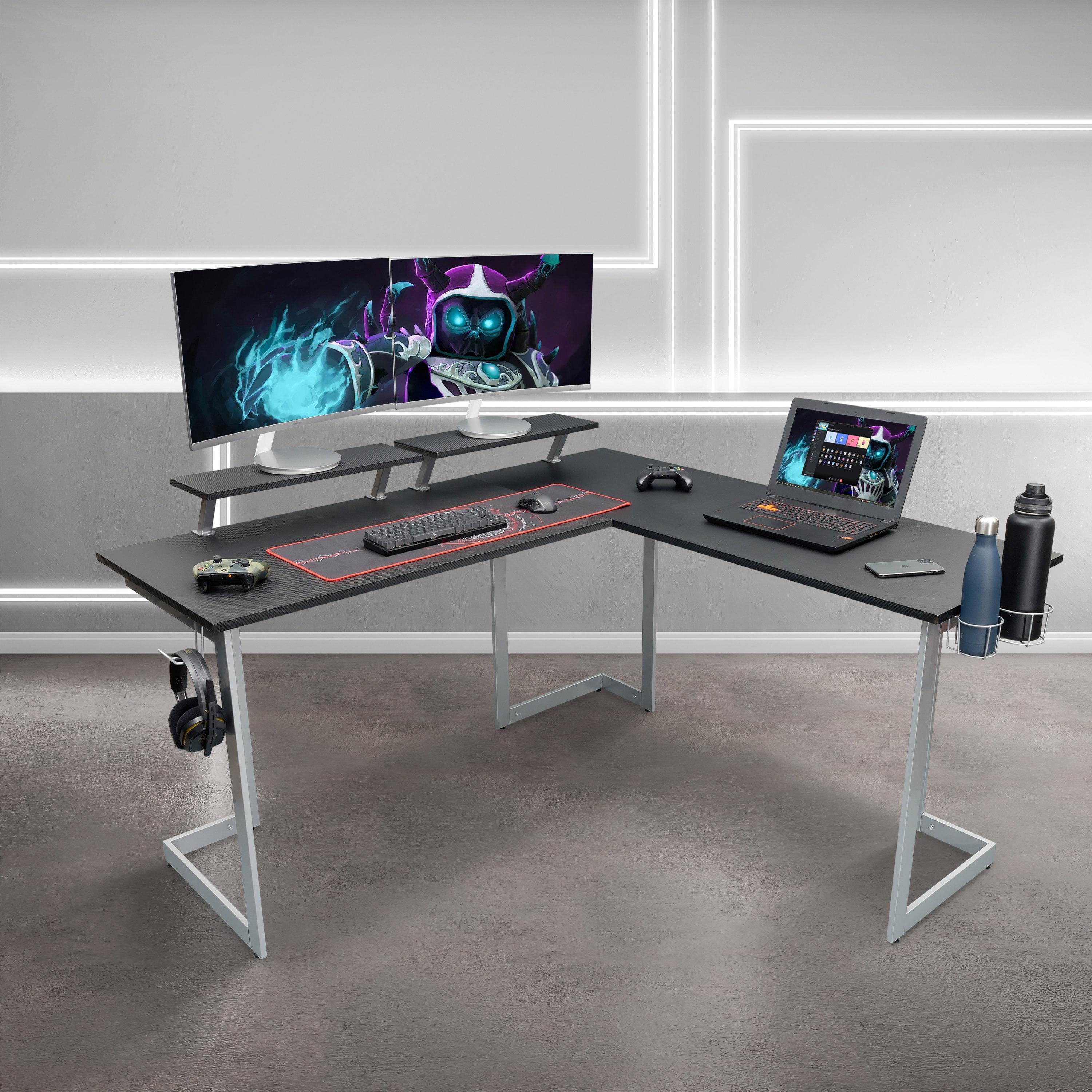 Techni Sport Warrior L-Shaped Gaming Desk with Cup Holders and Headphone Hook