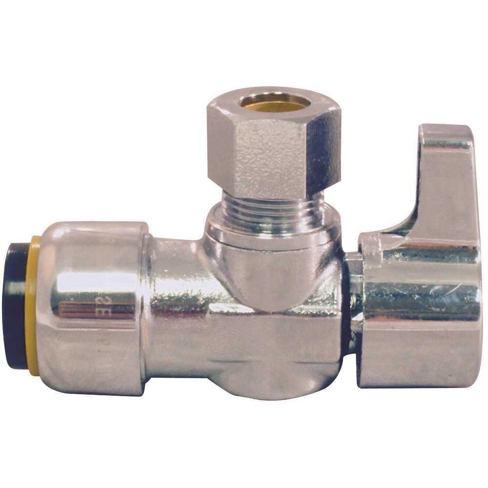 Tectite FSBVA1238C 1/2 in. Chrome-Plated Brass Push-to-Connect x 3/8 in. O.D. Compression Quarter-Turn Angle Stop Valve