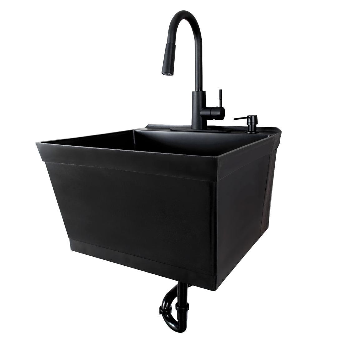 Black Wall Mount Utility Sink with Pull-Down Faucet