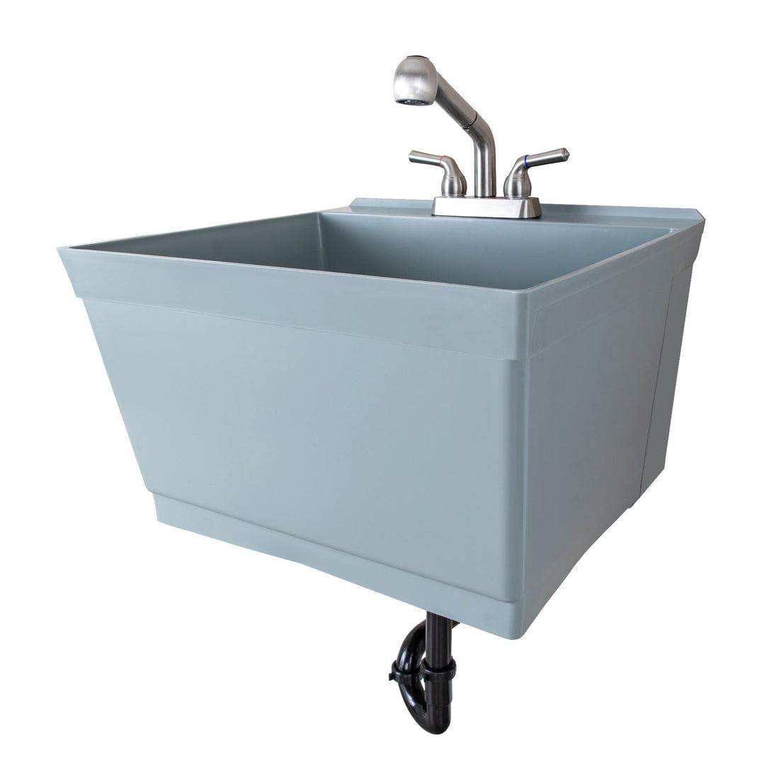 Tehila Wall Mounted Gray Utility Sink with Stainless Finish Pull-out Faucet