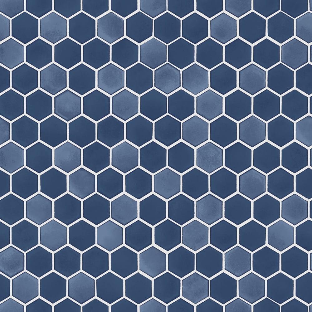 Tempaper & Co.® Hexagon Tile Removable Peel and Stick Wallpaper, Shades of Sapphire, 28 sq. ft.: Vinyl, Self-Adhesive, Geometric Design