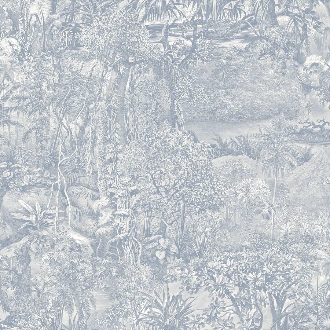 Tempaper Jungle Toile Blue Peel and Stick Wallpaper, 20.5" x 16.5'