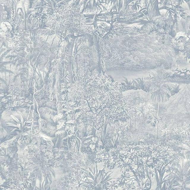 Tempaper Jungle Toile Blue Peel and Stick Wallpaper, 20.5" x 16.5'