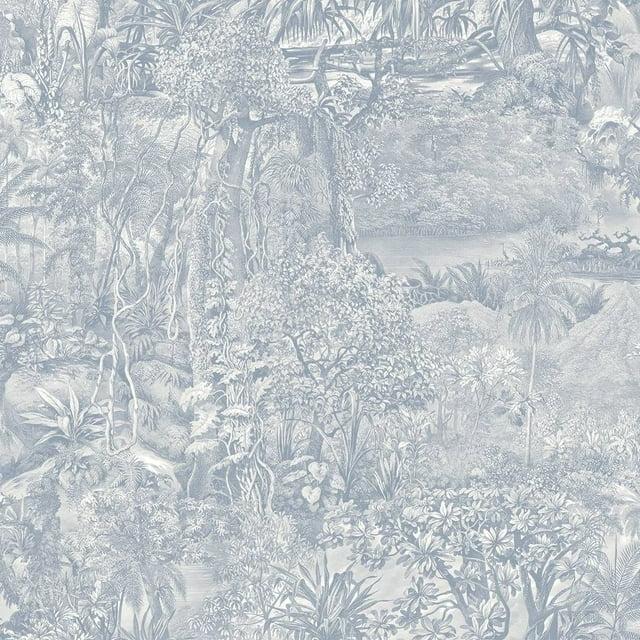 Tempaper Jungle Toile Blue Peel and Stick Wallpaper, 20.5" x 16.5'