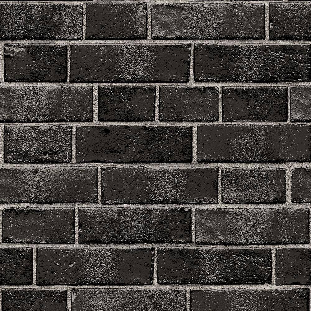 Tempaper & Co.® Brick Removable Peel and Stick Wallpaper, Ebony Brick, 28 sq ft: Faux Sticky Vinyl, Classic Pattern