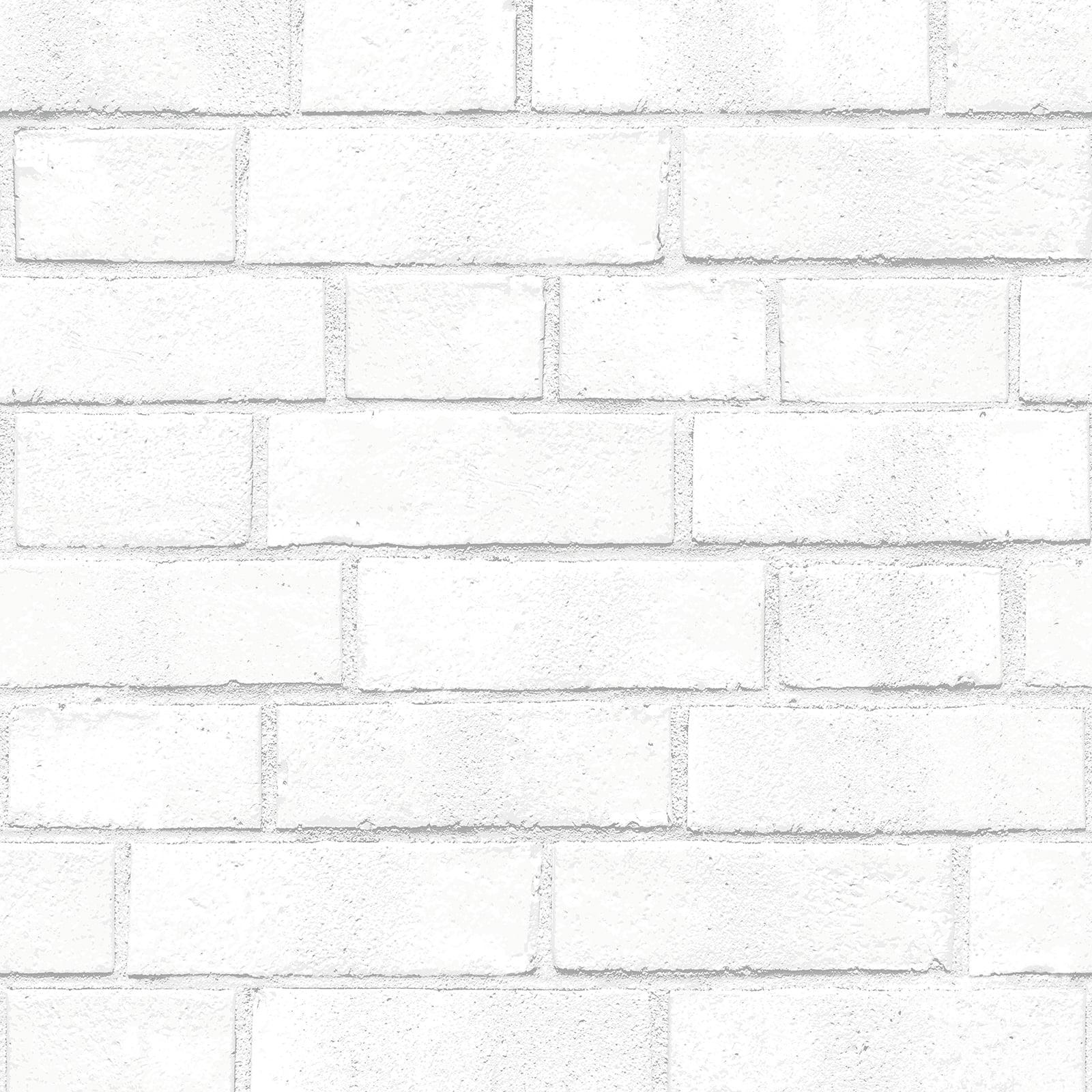 Tempaper Textured Faux Brick White Peel and Stick Wallpaper, 20.5" x 16.5'