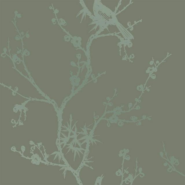 Tempaper & Co.® x Cynthia Rowley Bird Watching Removable Peel and Stick Wallpaper, Dove Gray, 56 sq ft: Vinyl, Self-Adhesive, Botanical