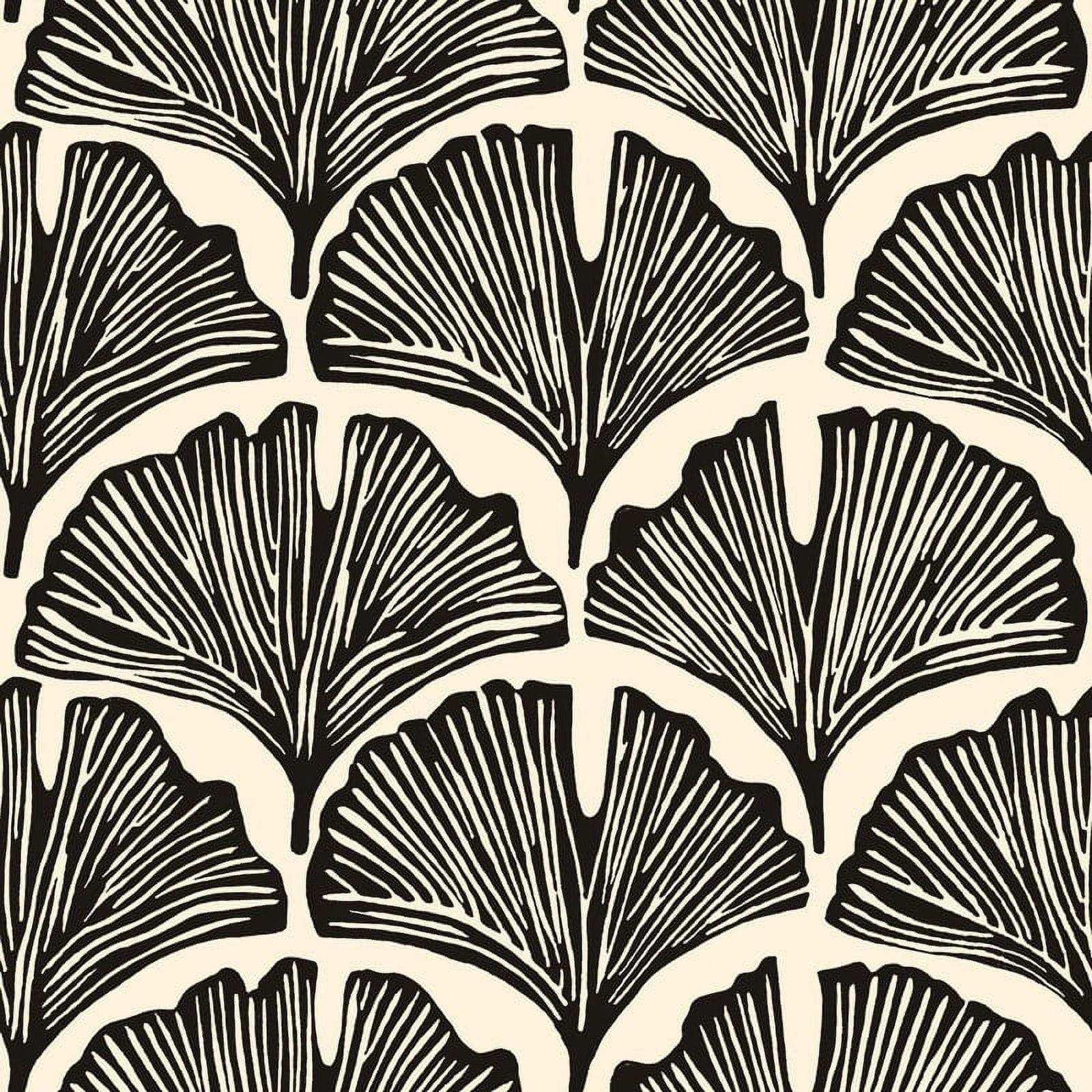 Black and White Feather Palm Peel and Stick Wallpaper Roll