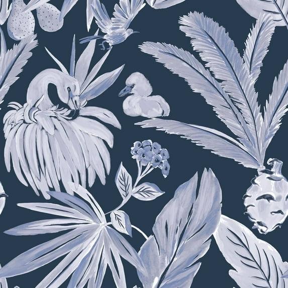 Tempaper & Co.® x She She Flamingo Salinas Removable Peel and Stick Wallpaper, Sea, 28 sq ft: Vinyl, Self-Adhesive, Botanical Pattern
