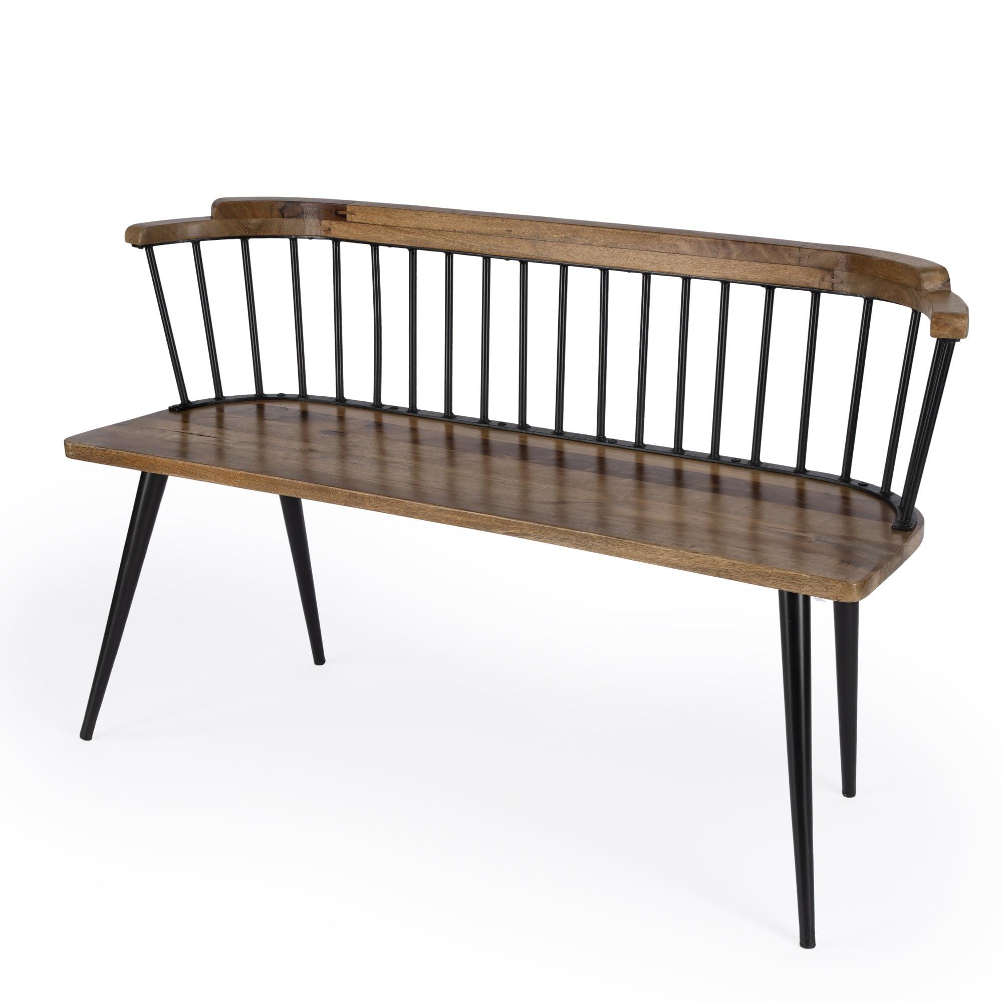 Tempe Natural Mango Wood and Black Iron Spindle Back Bench