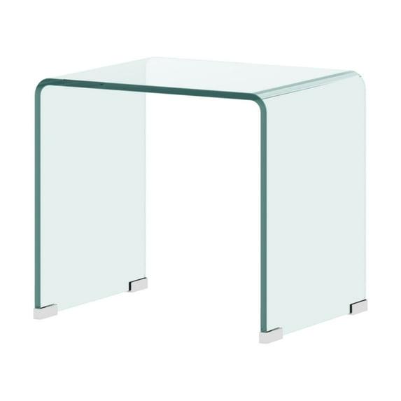 Tempered Glass End Table, Clear Sofa End Tables with Waterfall Edges & Non-Slip Pad, 19.3 x 15.35 x 17.72 inches, No Assembly Needed, Transparent Glass Side Table for Living Room Bedroom Office