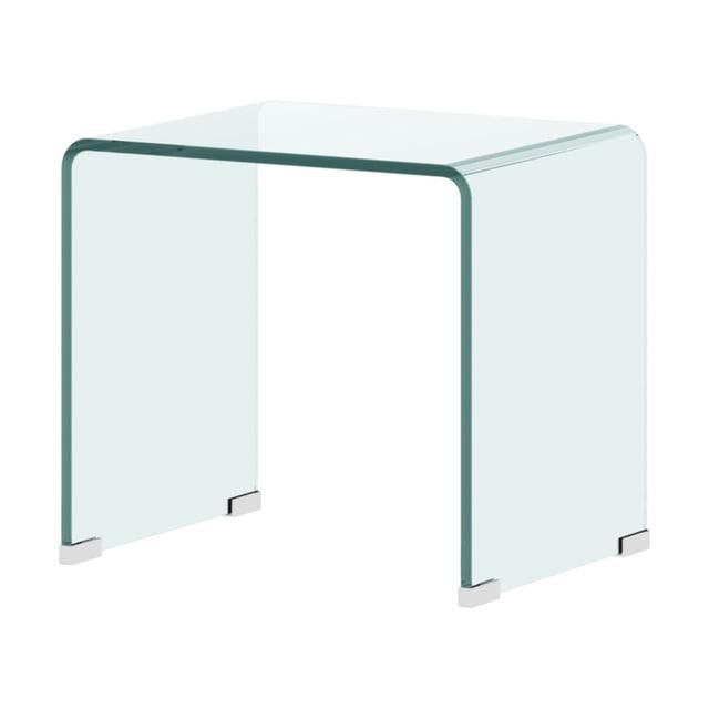 Tempered Glass End Table, Clear Sofa End Tables with Waterfall Edges & Non-Slip Pad, 19.3 x 15.35 x 17.72 inches, No Assembly Needed, Transparent Glass Side Table for Living Room Bedroom Office