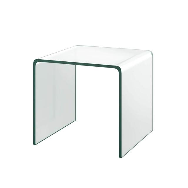 Tempered Glass End Table, Clear Sofa End Tables with Waterfall Edges & Non-Slip Pad, 19.3 x 15.35 x 17.72 inches, No Assembly Needed, Transparent Glass Side Table for Living Room Bedroom Office