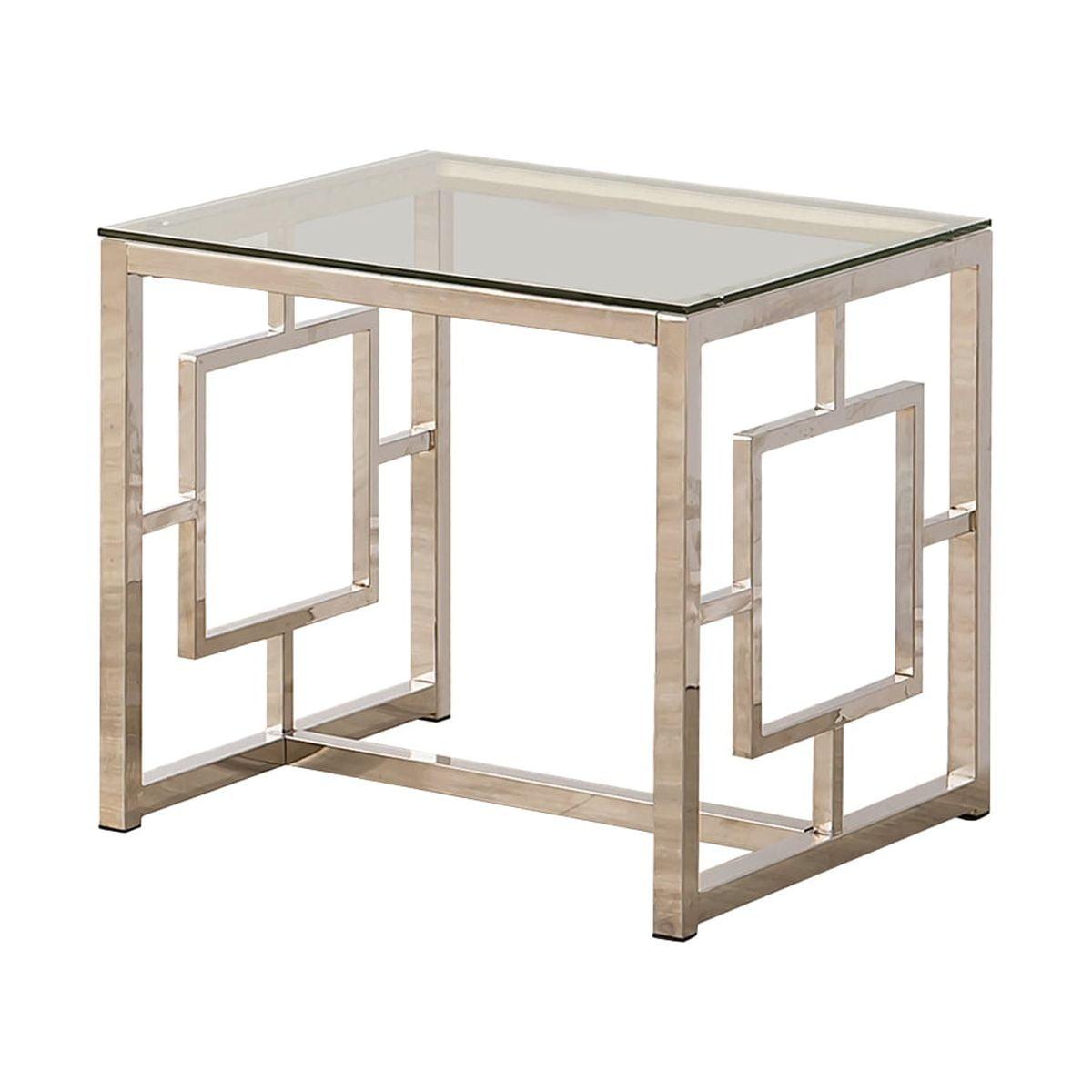 Contemporary Silver Metal End Table with Tempered Glass Top